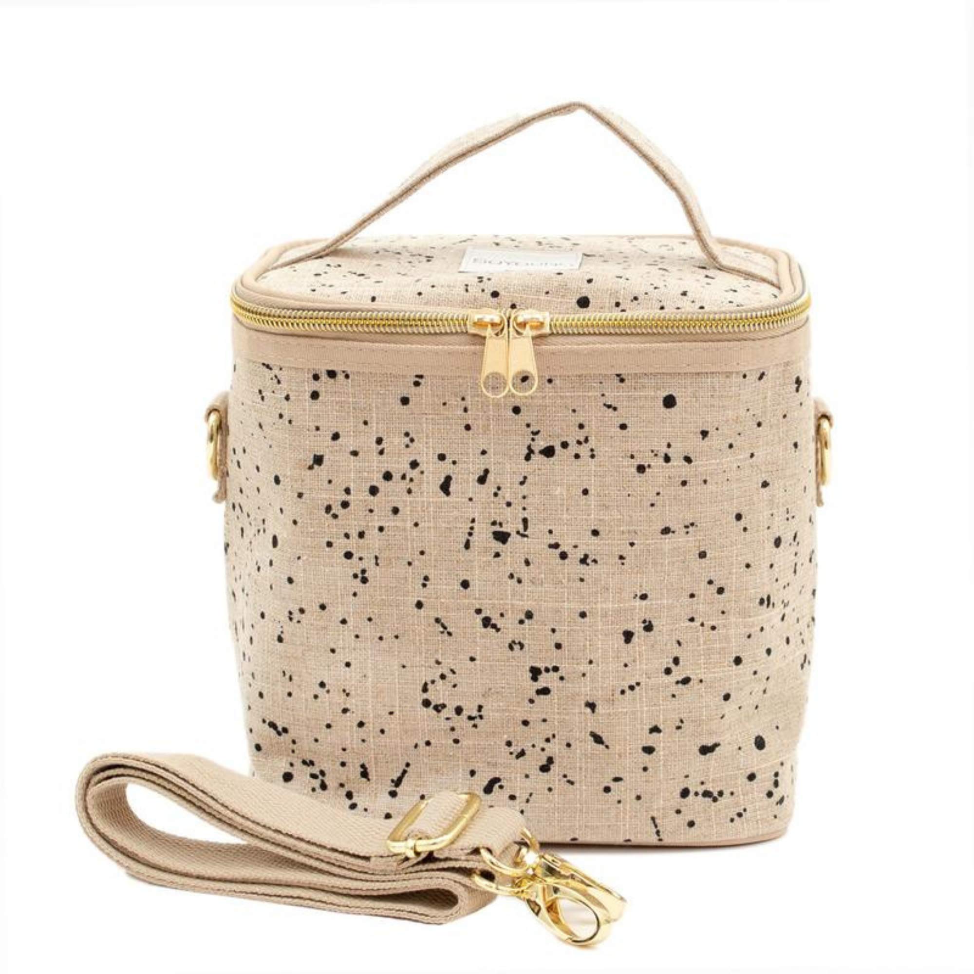 SoYoung Linen Splatter Petite Poche | Stylish, Modern Insulated Lunch Bag for Women | Machine Washable | Removable Insulated Liner | Detachable Messenger Strap
