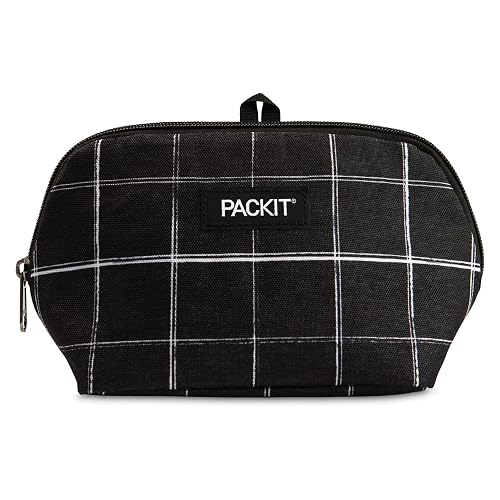 PackIt Freezable Snack Bag, Black Grid | Built-in ice packs,