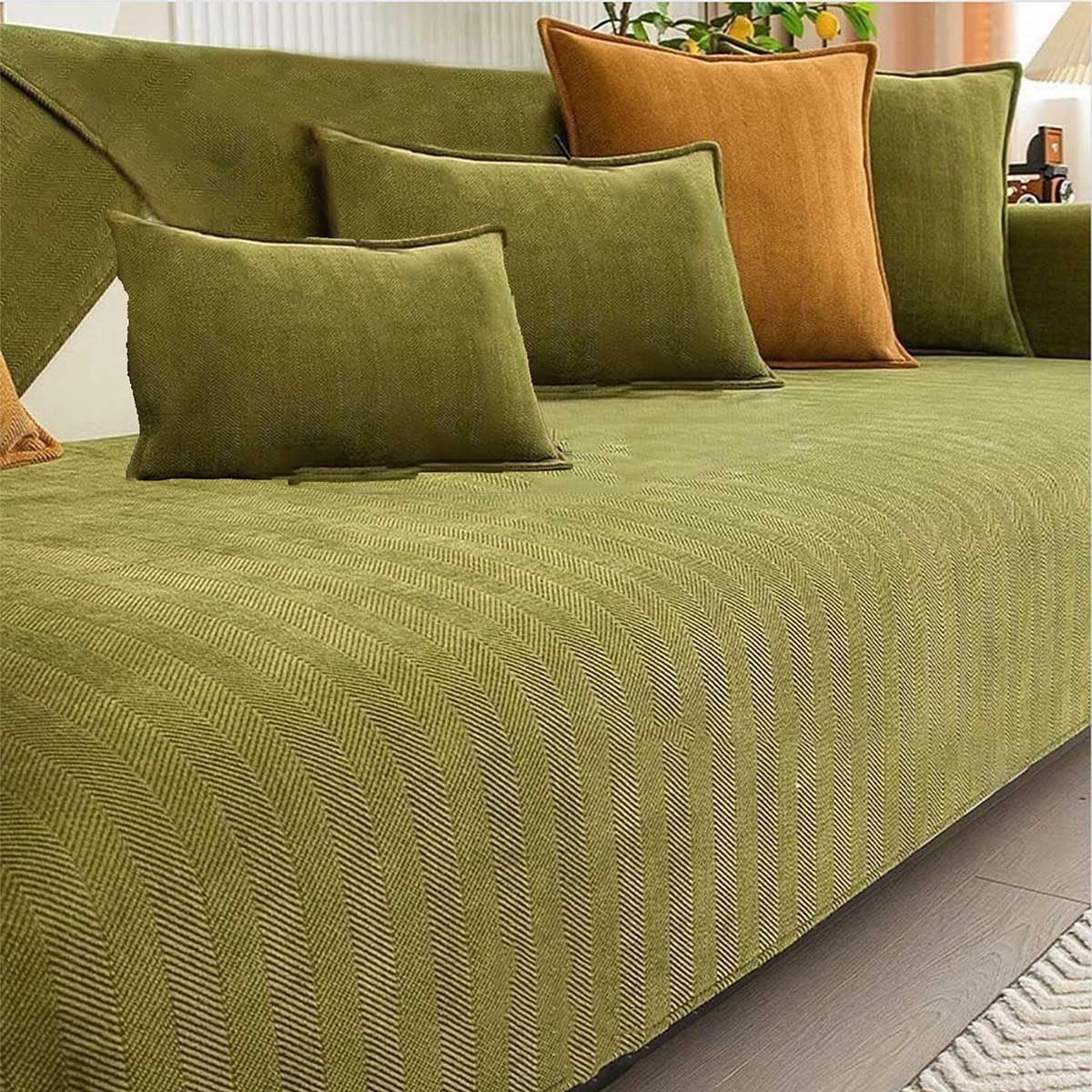 Funda de sofá de felpilla antideslizante para sofá de 3 plazas, diseño lavable con tacto suave verde matcha (A), 70 x 150 cm, decoración de verano para el hogar