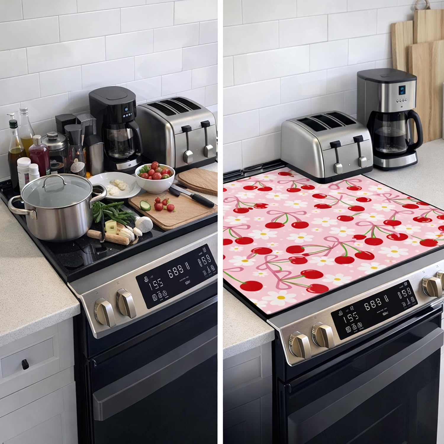 Decorative Electric Stove Top Covers, Heat Resistant Silicone Stove Cover Mat, Stove Top Protectors for Electric Flat Glass Stoves, Adds Extra Counter Space for Small Kitchens and Apartments