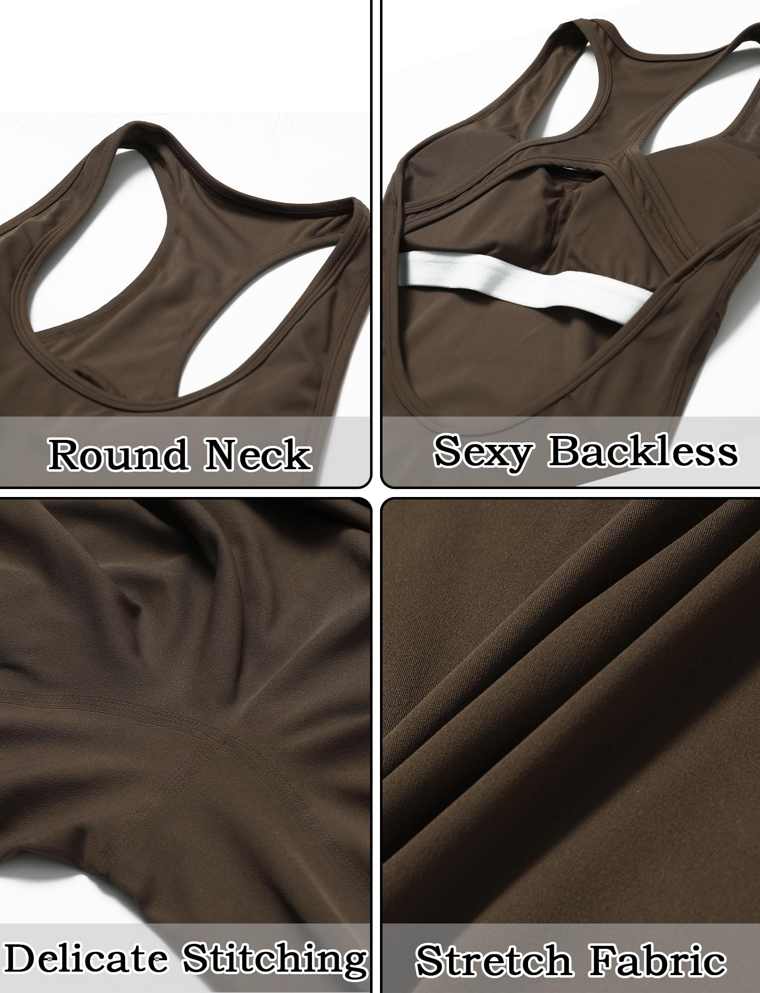 SEAUR Body ajustado para mujer, con cuello halter, para yoga, sin mangas, de una pieza, sin espalda, para gimnasio, yoga, entrenamiento, deportes, talla L, color marrón, marrón, L