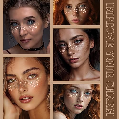 Miniatura 10 de 6 hojas de pecas con purpurina, pecas, tatuaje, rostro, parches de maquillaje de estrella plateada, pecas falsas con purpurina, accesorios de