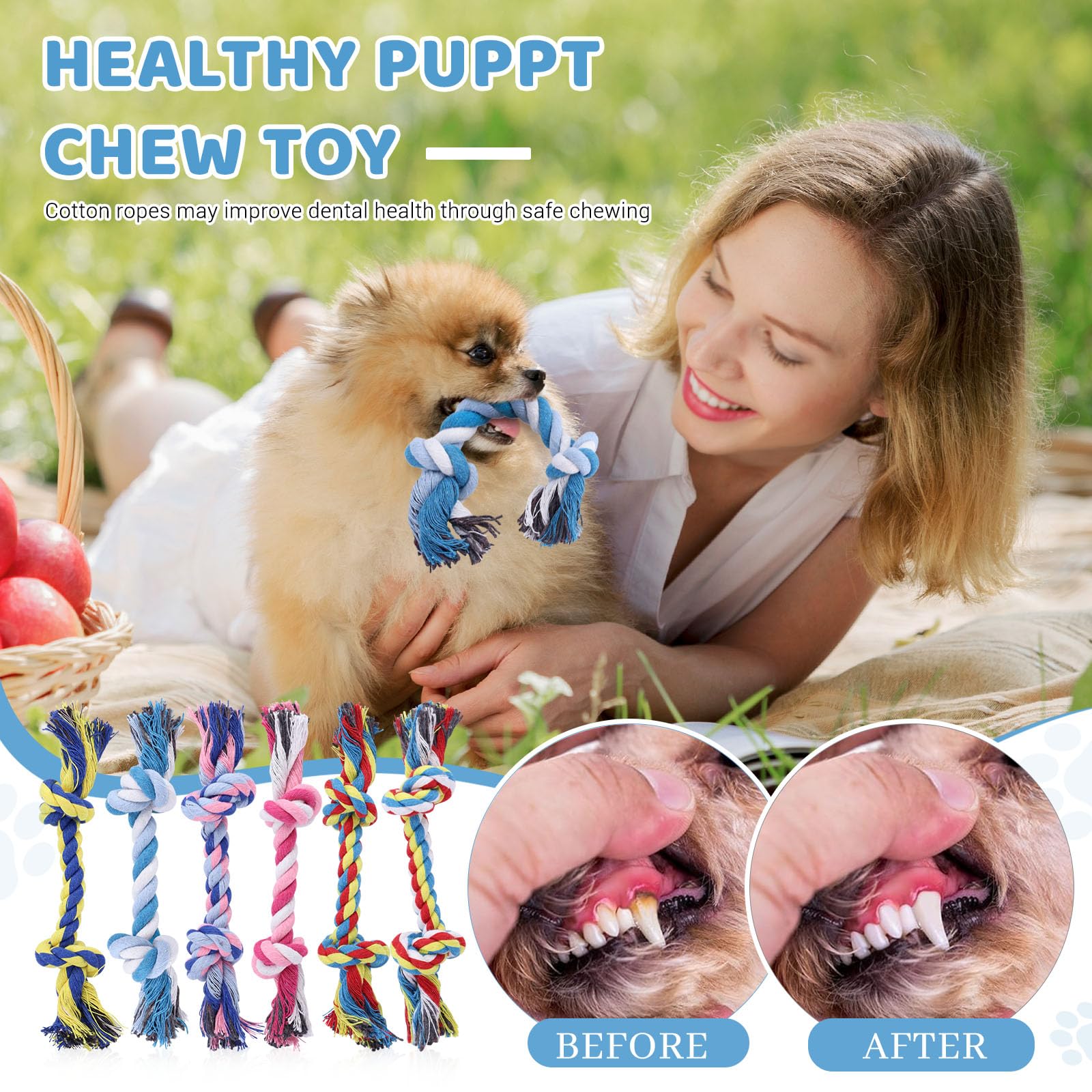 Hundespielzeug, Baumwollseil, robustes Hundespielzeug, mehrfarbige Seile, Spielzeug für Hunde, Hundezubehör für kleine und mittelgroße Hunde, Welpenzubehör (mehrfarbig, 18 cm)