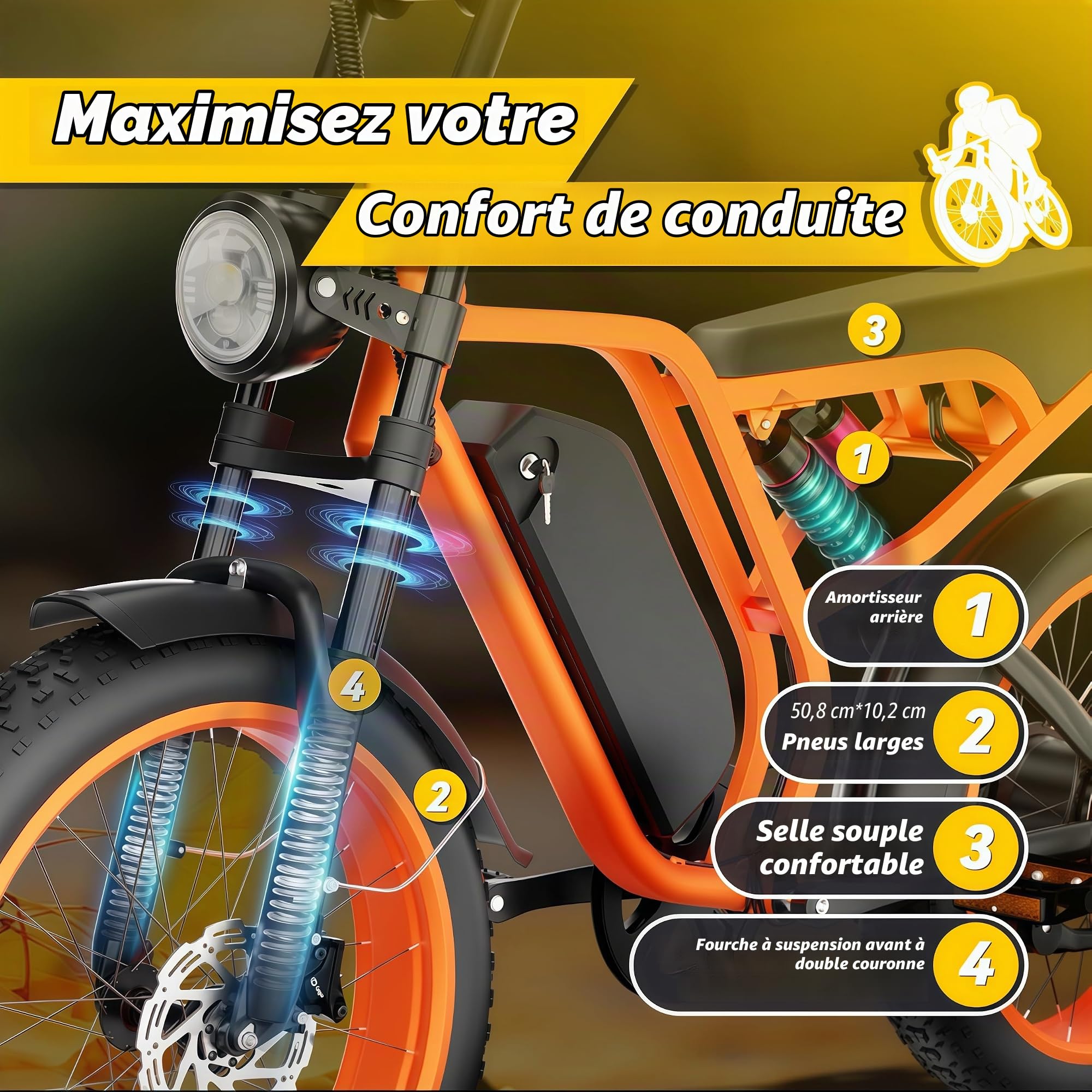 DEEPOWER Vélo Électrique Adulte, Batterie Amovible 48V/52V 20Ah, Jusqu'à 120 Km D'Autonomie, Moteur Brushless, Pneus Fat 20 Pouces, 7 Vitesses, Suspension Hydraulique, VTT Tout Terrain