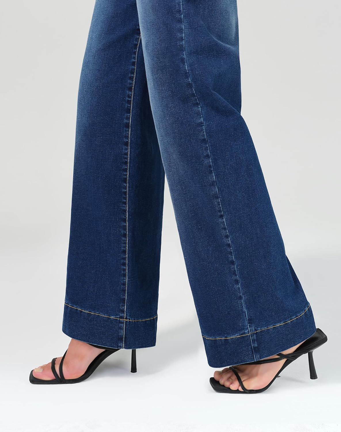 roswear Women’s Wide Leg Jeans Casual High Waisted Stretchy Baggy Loose Long Trouser Jeans