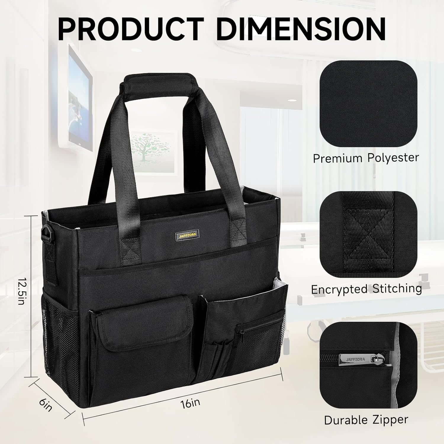 Nurse Tote Bag for Work with Padded Laptop Sleeve, Large Clinical Bag for Nursing Students, Nursing Essentials for Doctor & Home Health Care Staff, Diaper Changing Tote Bag,Black - Image 9