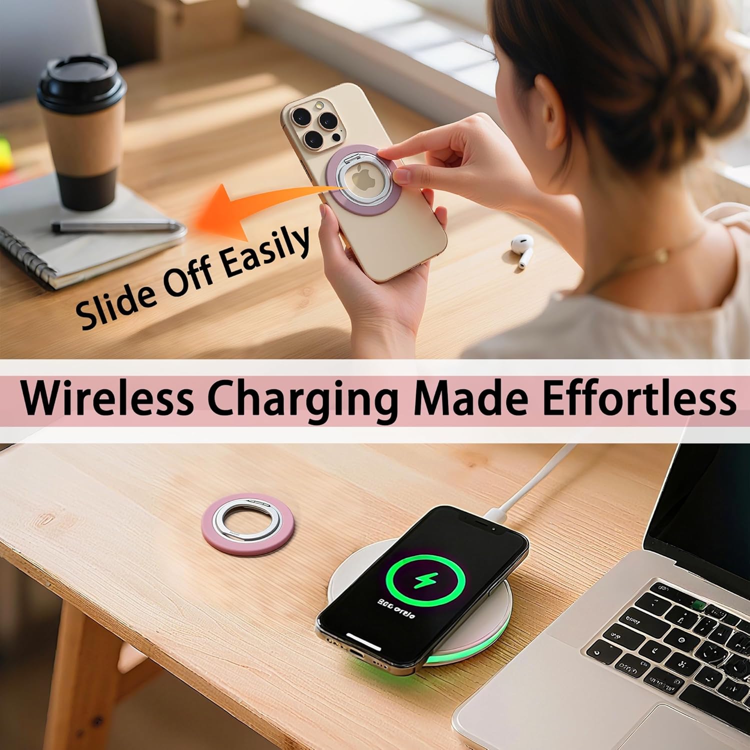 Magnetic Phone Grip Holder for Magsafe Phone Grip iPhones with Magnetic Phone Ring Kickstand,360 Adjustable Phone Holder for Hand and Phone Ring Holder Grip for Videos, Travel, Workout,Pink - Image 8