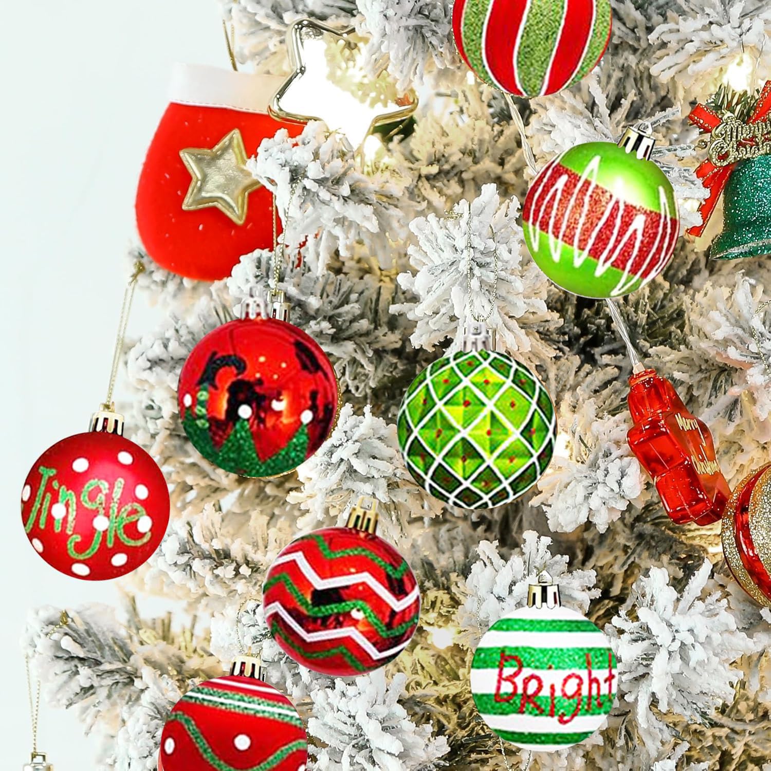 30 Palline Di Natale Infrangibili In Plastica, 6 Cm, Rosse E Verdi, 10 Stili Diversi, Decorazioni Per Albero Con Ciondolo Dorato