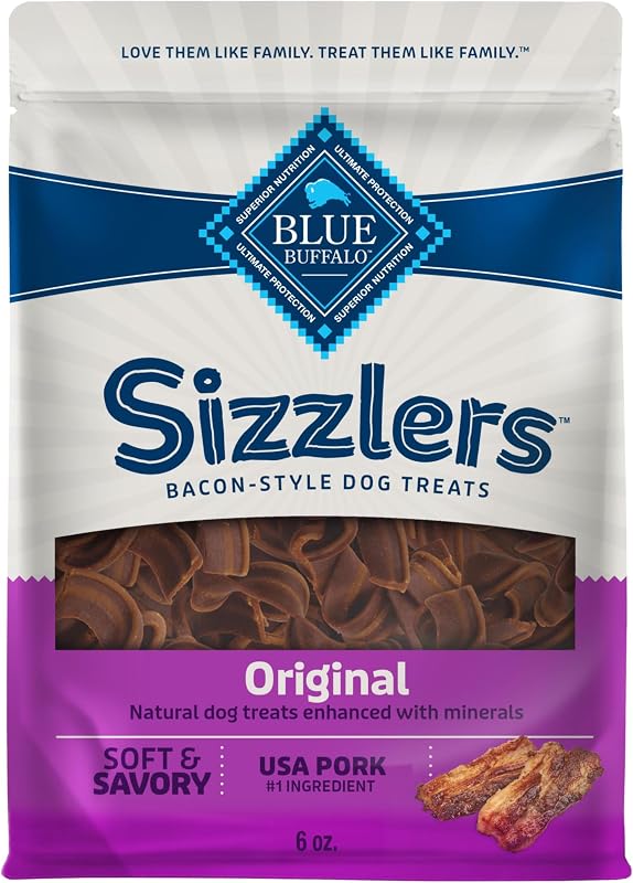 Petisco macio para cães Blue Buffalo Sizzlers sabor bacon, receita com carne suína, 170 g