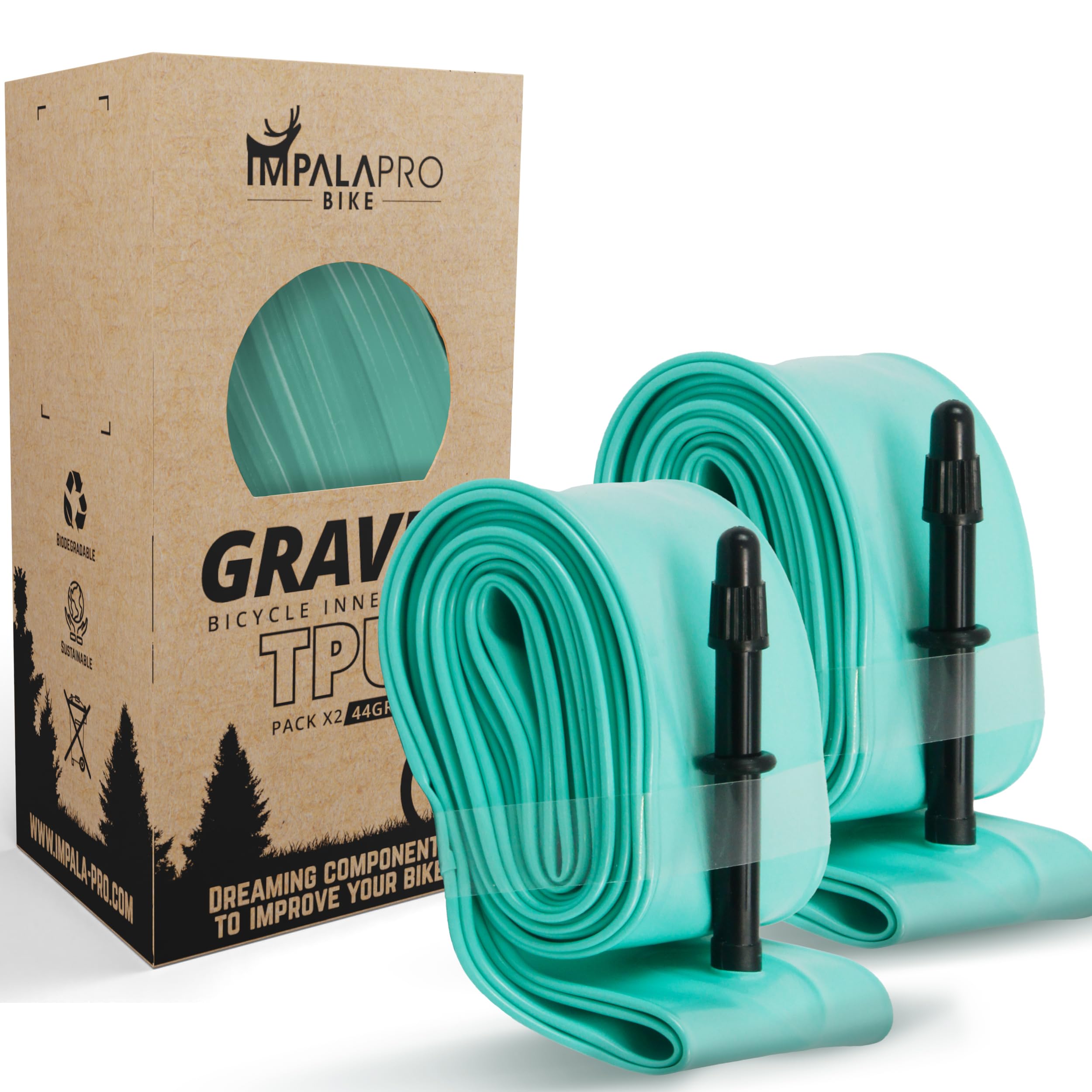 IMPALAPRO Gravel Bike TPU Inner Tube 700C x 32-42C Ultralight 44g Presta Valve 65mm - Gravel TPU Tubes (Gravel 2Pcs 65mm)