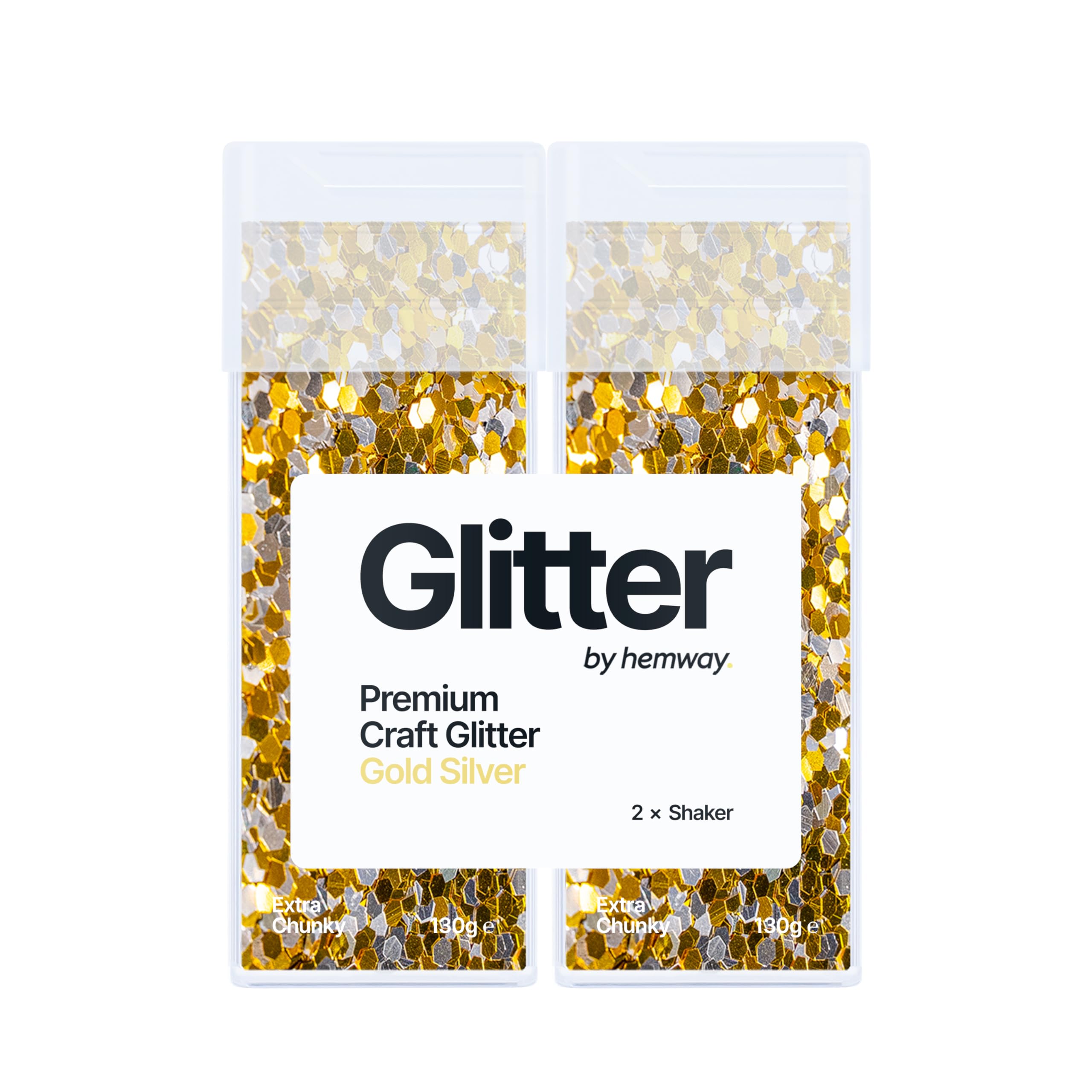 Hemway Glitter Shaker Gold Silver 130g x2 Pack Extra Chunky, Craft Glitter Shakers for Resin & Epoxy Crafts