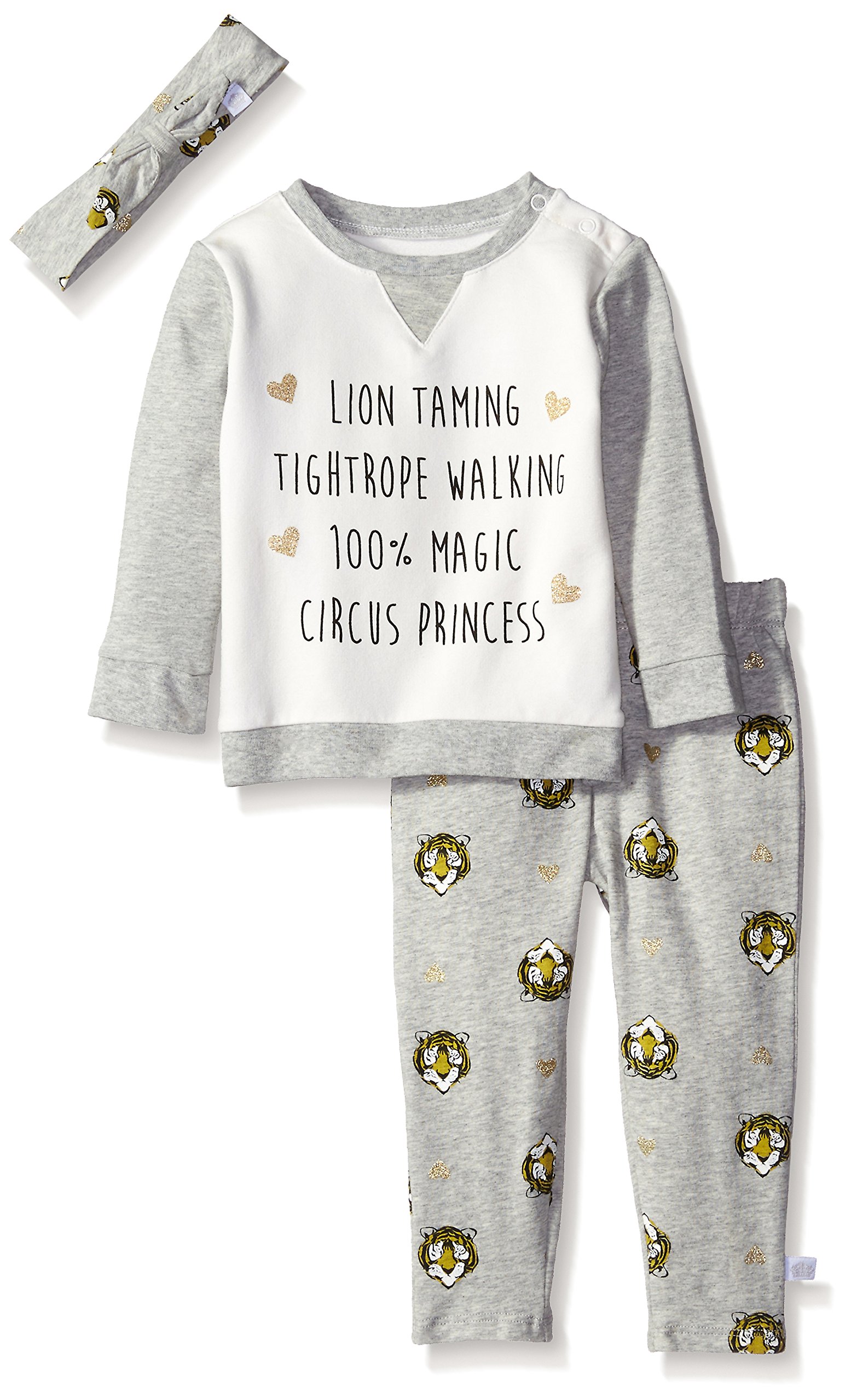 Rosie Pope Baby-Girls Three Piece Lion Taming Set, Heather Gray, 12 Months