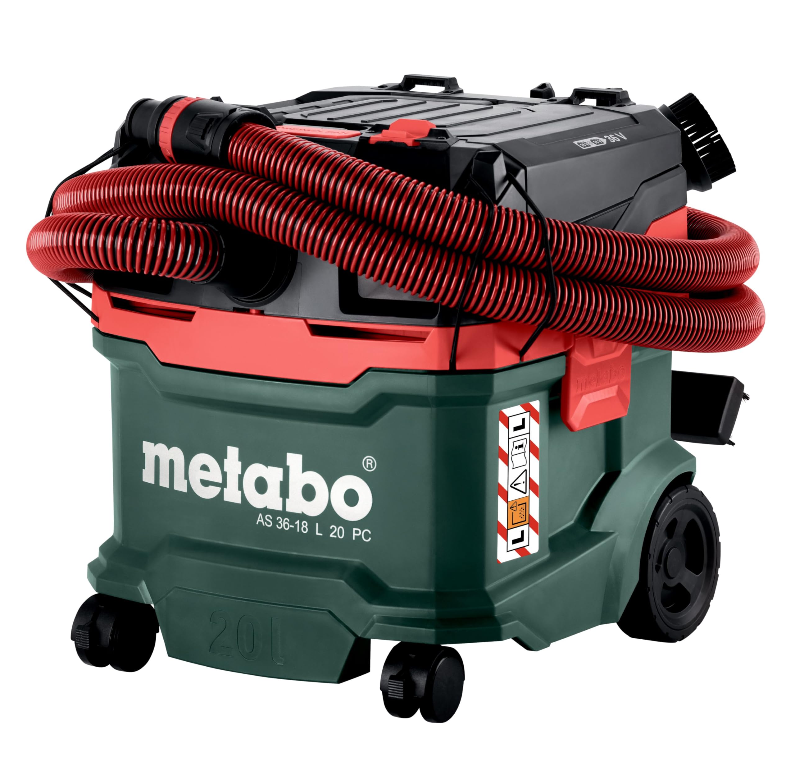 Metabo Aspirateur sans Fil AS 36-18 L 20 pièces 18 V, Classe de poussière L, avec Mode Boost, sans Batterie, arrêt d'aspiration Lors de l'aspiration Humide, système Quick, aspirateur Eau et poussière