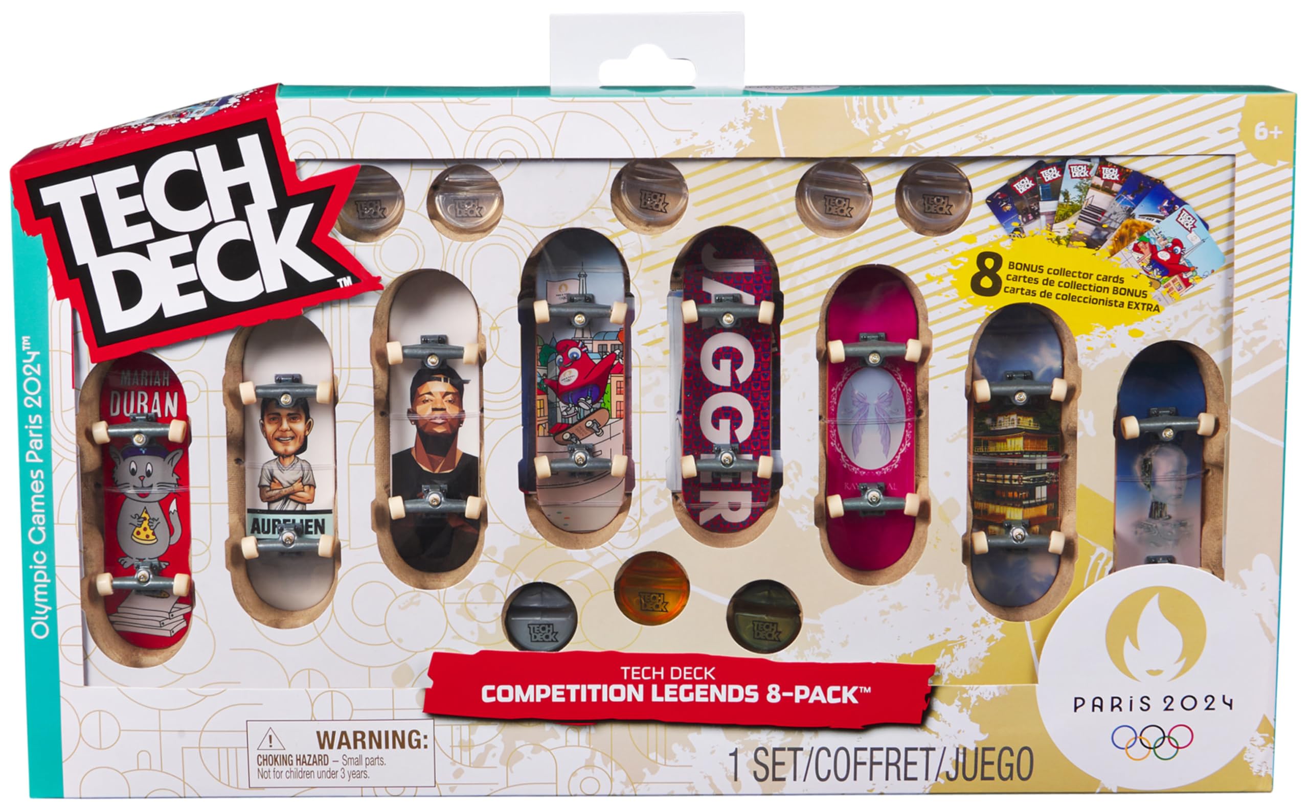 Tech Deck - Finger Skate À Collectionner - 8 Finger Skates - Produit Officiel sous Licence Jeux Olympiques Paris 2024 - Mini Skate Doigt - Coffret Cadeau - Jouet Enfant - Jeu Enfant 6 Ans et +