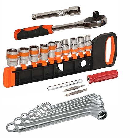 Digital Craft Car Repair Tool Ratchet Wrench and Extension Bar Tool CR-V Socket Set 12pcs 1/2 Inch Ratchet Socket Set,8Pc Ring Spanner Set,4 In 1 Screw Driver,