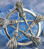 Vista 4 de Woot & Hammy Five Witch's Brooms or Besoms Pentacle Pendant, 100% Sterling Silver, Handmade