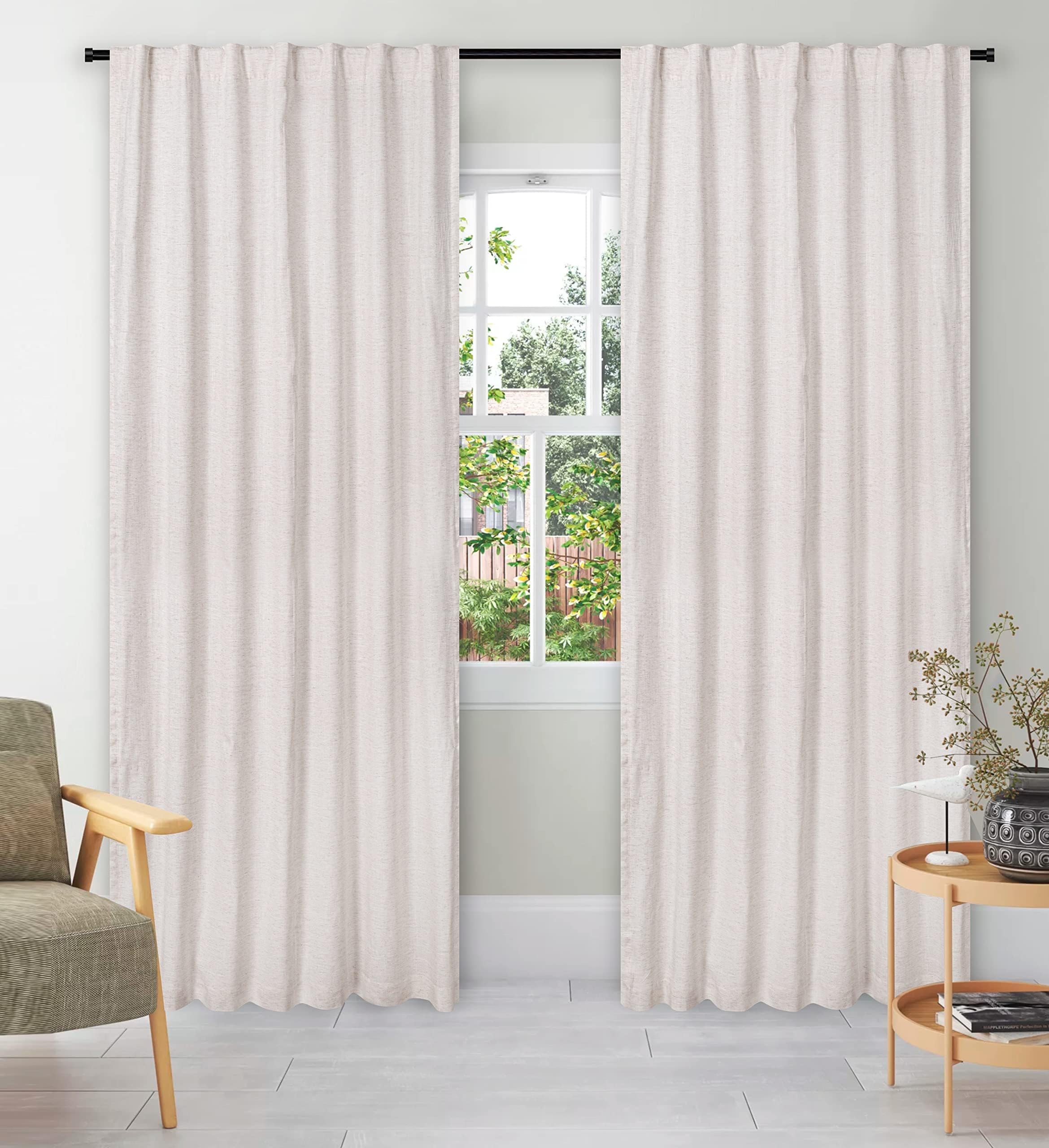 Bedding CraftFarmhouse Curtains Flax Linen 50x84 Natural Set of 2 Tab Top Style with Texo Lining Room Darkening Drapes- Elegant and Ideal for Bedroom Window Home Decor