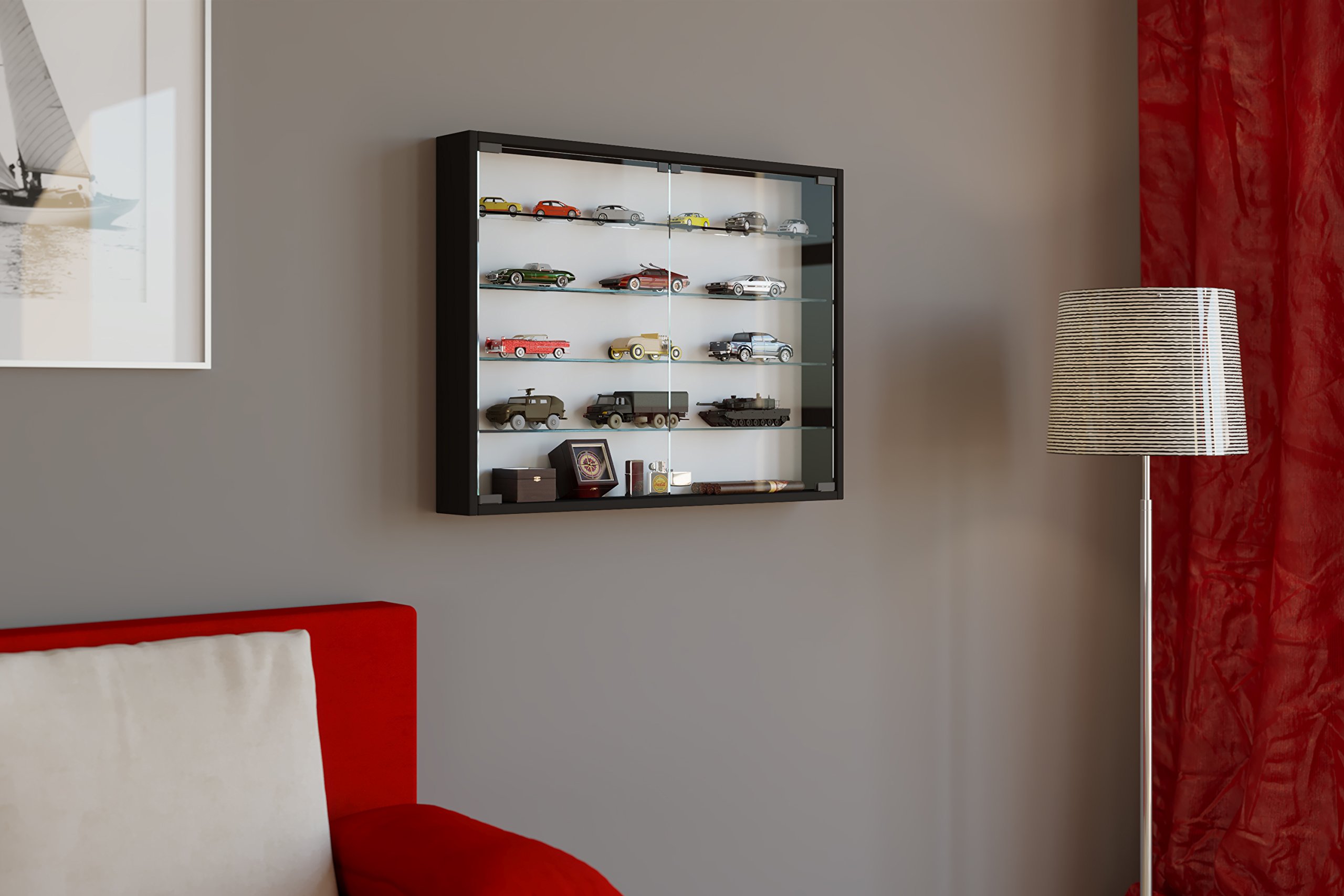 VCM vitrine Salon, Armoire vitrine, Meuble vitrine Salon, vitrine en Verre Colonne Bois Verre Suspendu vitrine Murale collectionneur vitrine Mandosa L Noir
