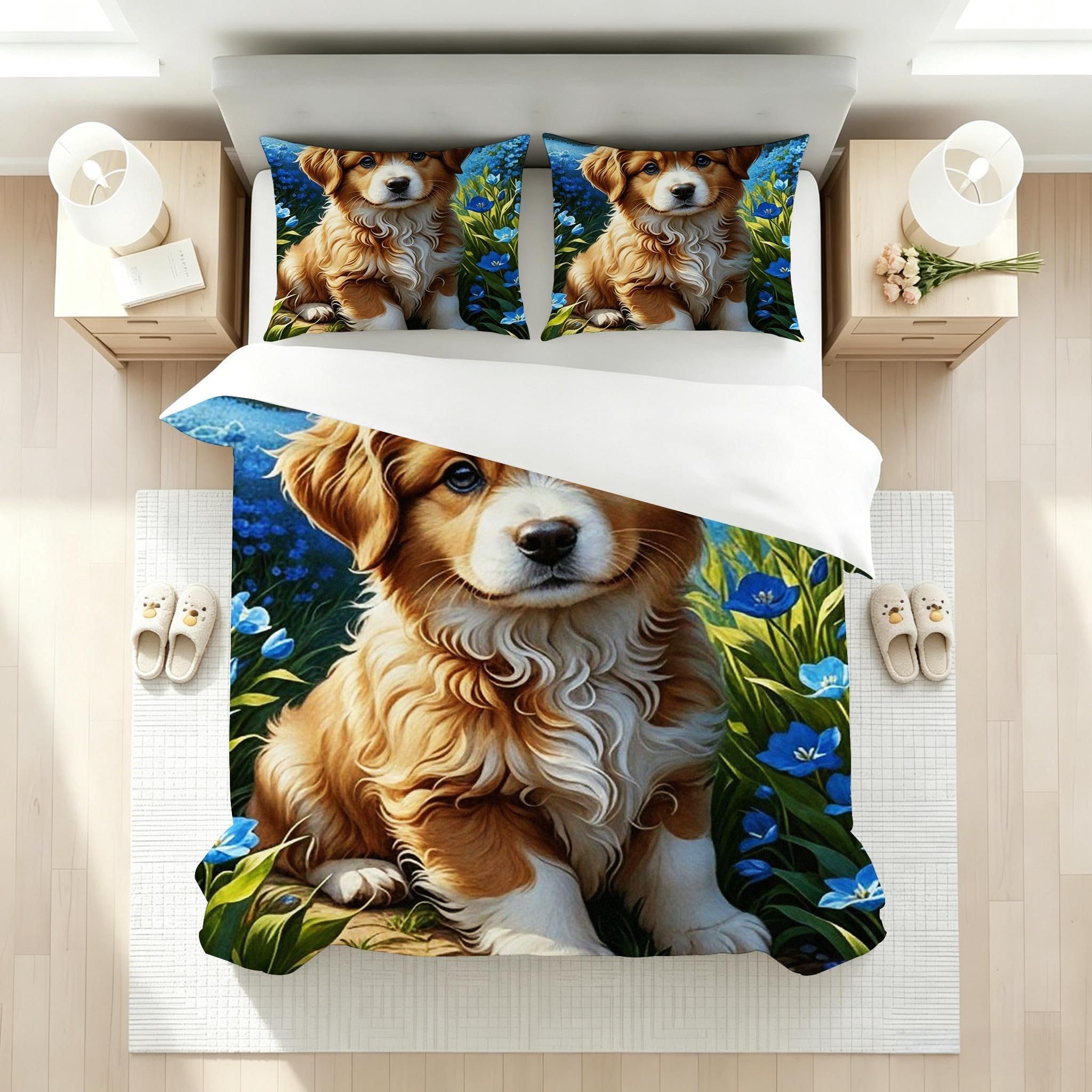 Copripiumino Matrimoniale Cane Giallo 260x240, ZW336 | Traspiranti Durevoli Microfibra, per Tutta la Famiglia, Matrimoniale, per Tutte le Stagioni, con 2 Federe 50x80 cm