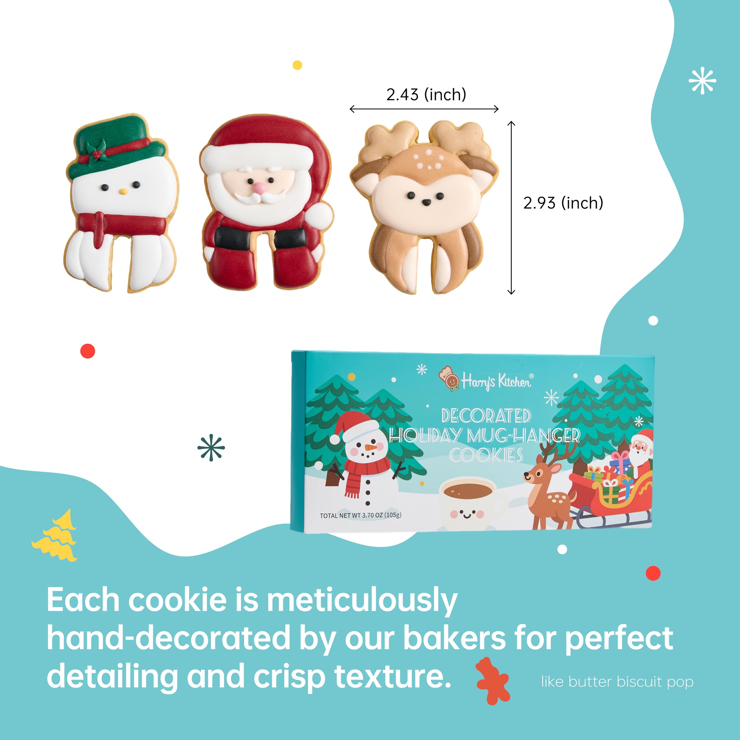 Harry's Kitchen Christmas Cookie Gift Set - Decorated Holiday Cookies with Santa, Snowman & Reindeer, Classic Festive Assortment for Gifting