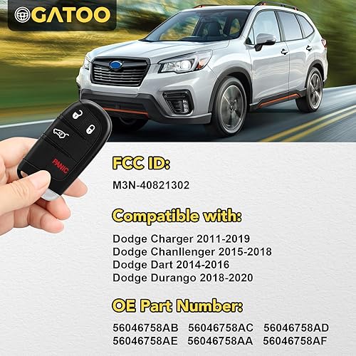 Miniatura 3 de OGATOO Llavero inteligente para automóvil sin llave para Dodge Charger Challenger Dart Durango 2011 2012 2013 2014 2015 2016 2017 2018 2019 2020