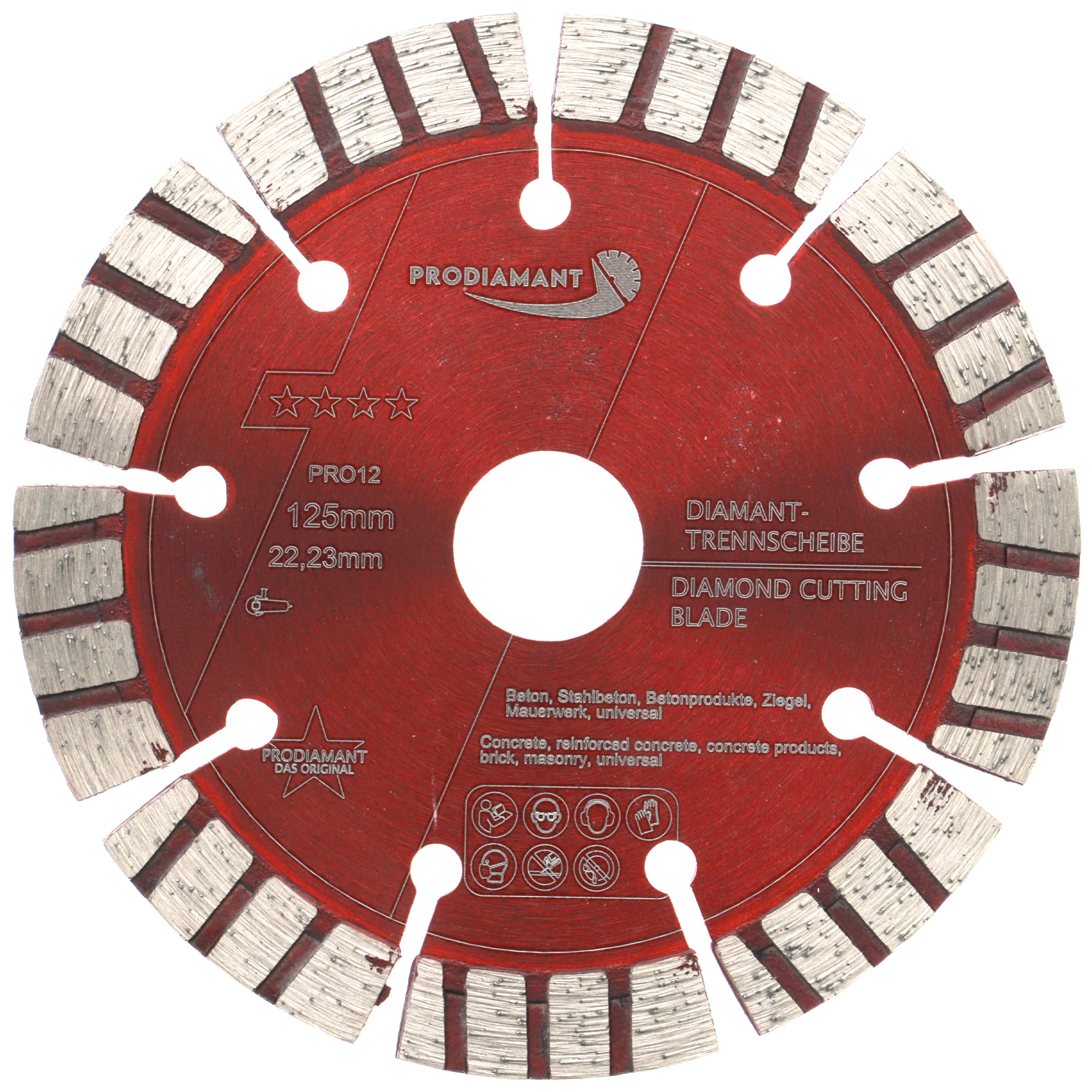 PRODIAMANT Turbo Diamant-Trennscheibe Beton 125mm x 22,23 mm Segmenthöhe 12mm