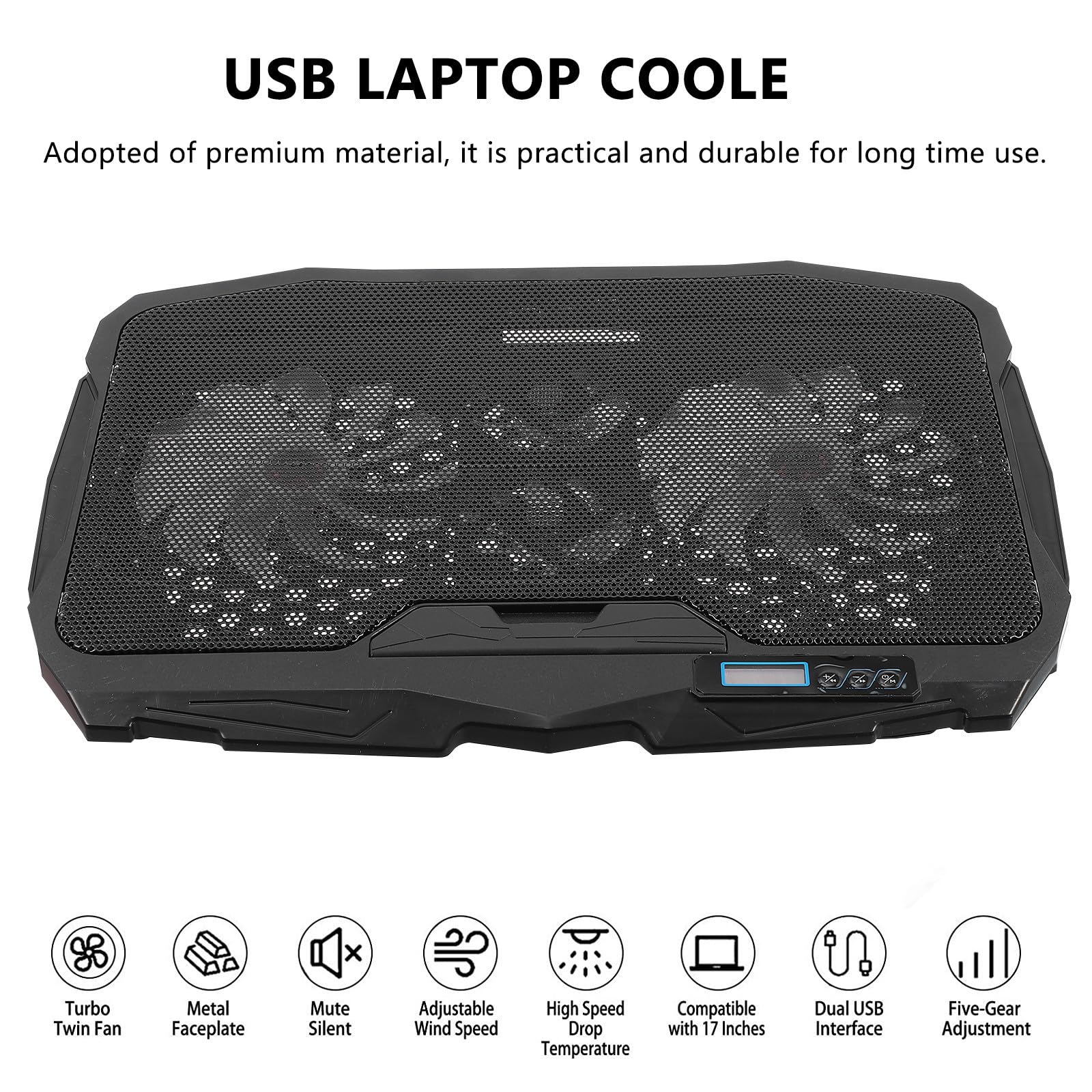 HOMSFOU Soporte Ventilado para Laptop Ventilador Ajustable y 6 Velocidades, Base de Plástico y Hierro Control Táctil LCD Adecuado para Decoracion Verano