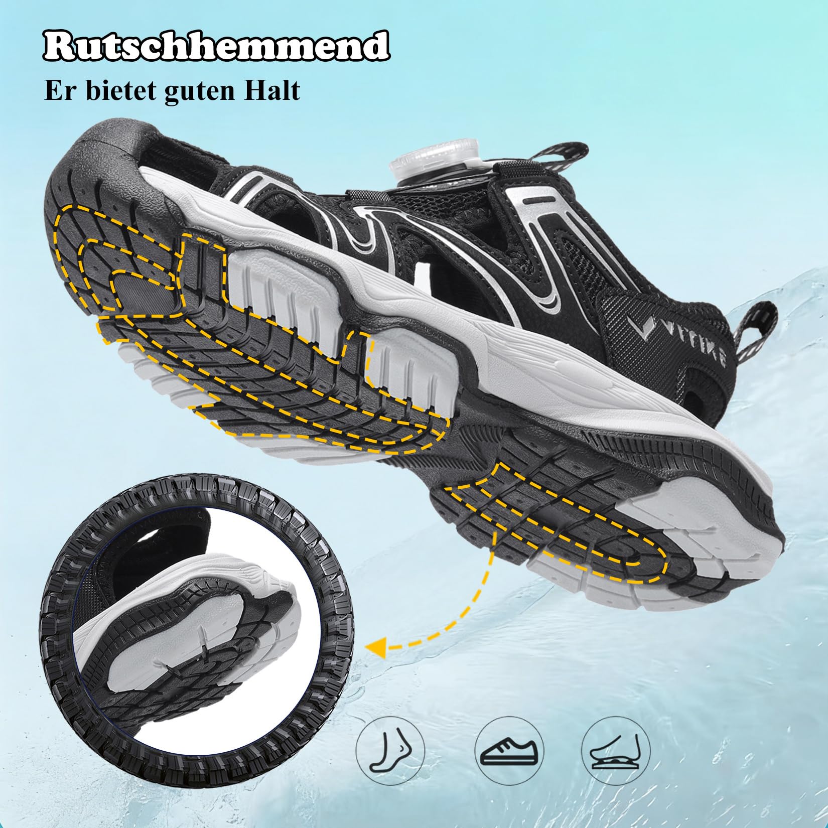 Kinder Sandalen Jungen Mädchen Geschlossene Breite Schuhe | Atmungsaktiv, Rutschfest, Leicht, Schnelltrocknend, Sommerschuhe, Sportsandalen, Outdoorsandalen, Strandsandalen