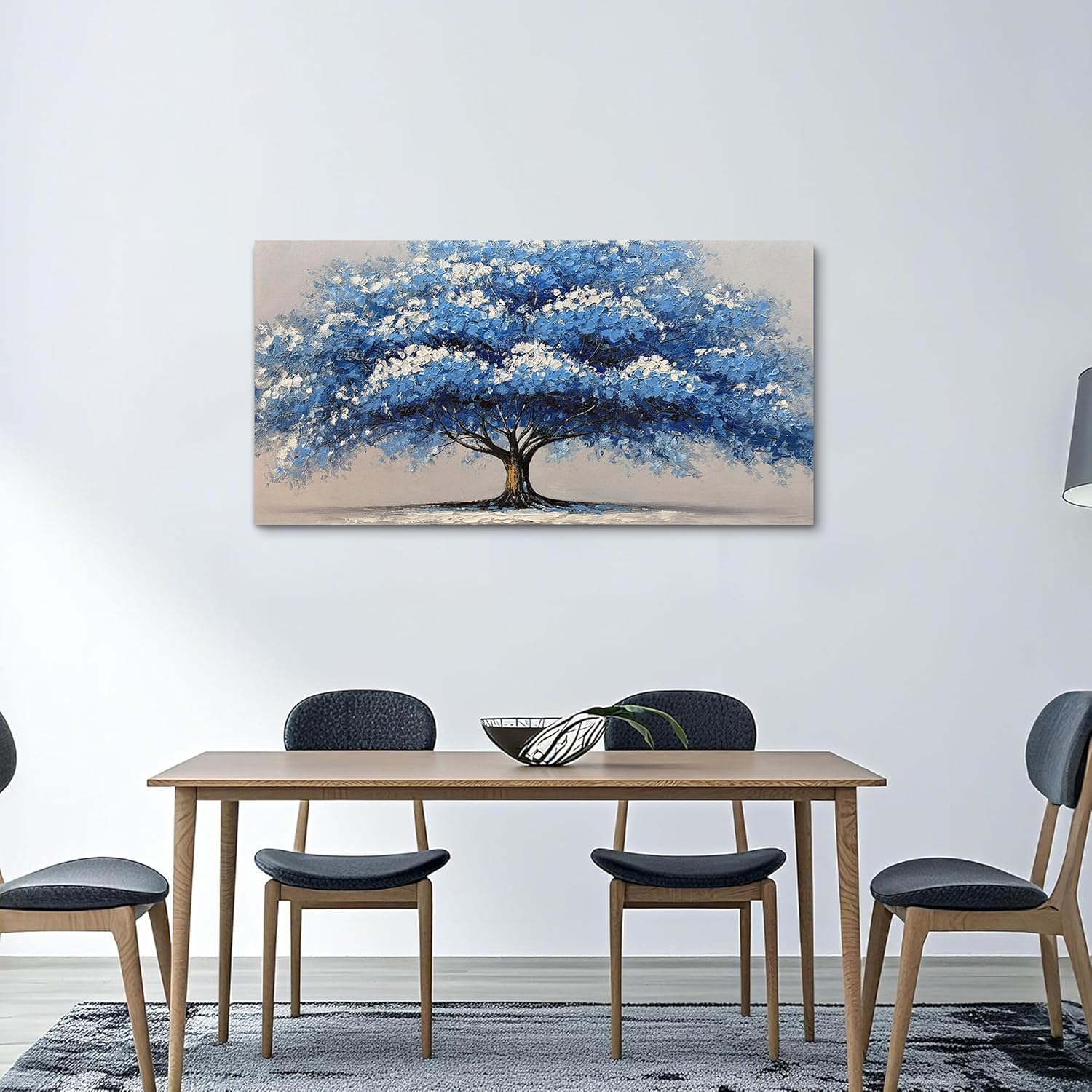 Tarfupth Blue Tree of Life Wall Art for Living Room Oil Painting White Tree Hand Painted Large Texture Artwork for Bedroom Office Canvas Wall Decor 20x40 Inch