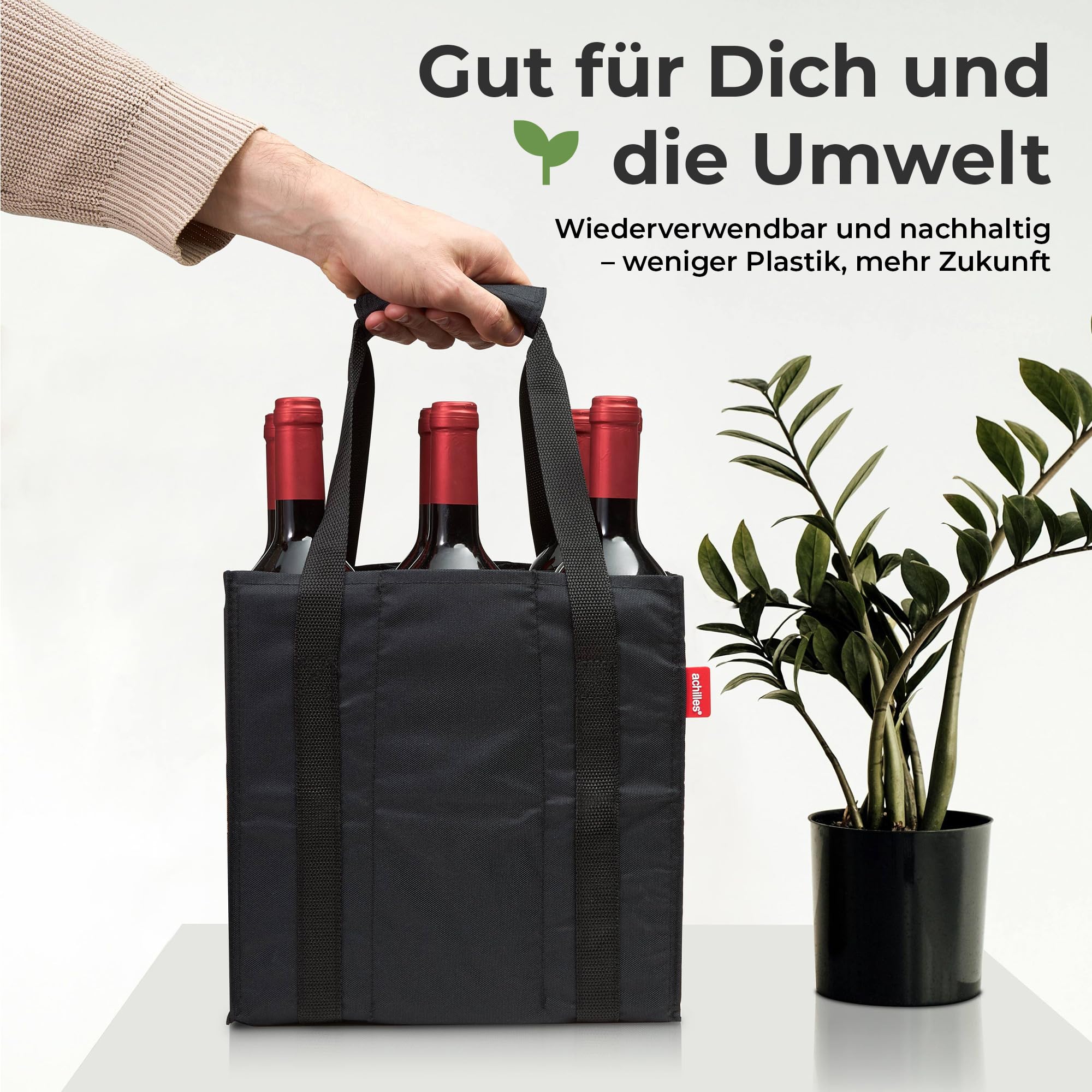 Sac à Bouteilles Achilles 6 Compartiments - Transport Sécurisé Pour Bouteilles 1,5L | Noir | Anti-Casse Et Pliable