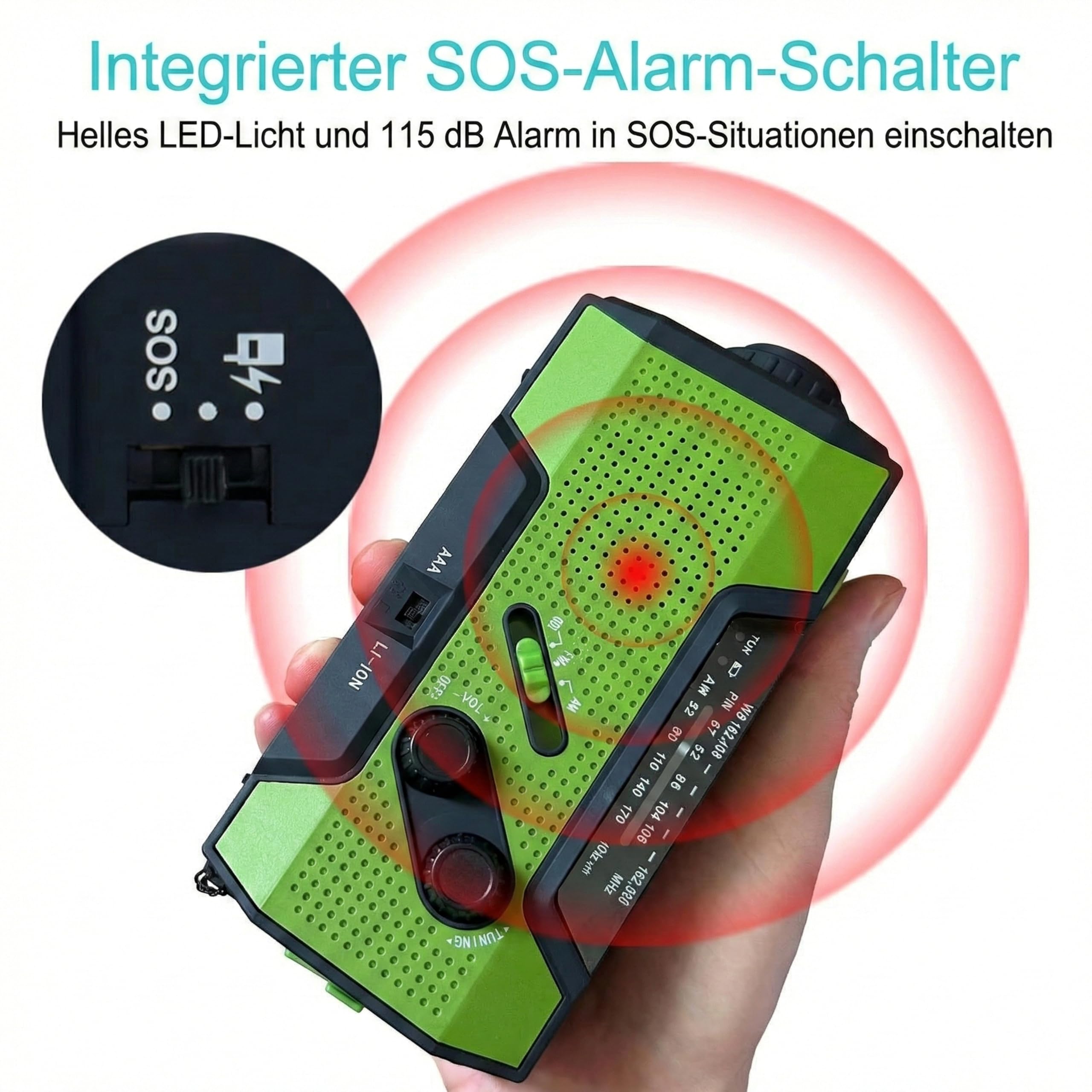 Alerskyo Emergency Radio, Upgrade Version Notfallradio AM FM NOAA mit 18500mWh 5000mAh Powerbank Tragbares Kurbelradio mit Solar Handkurbel Type C USB Aufladung SOS Alarm LED Taschenlampe IPX3