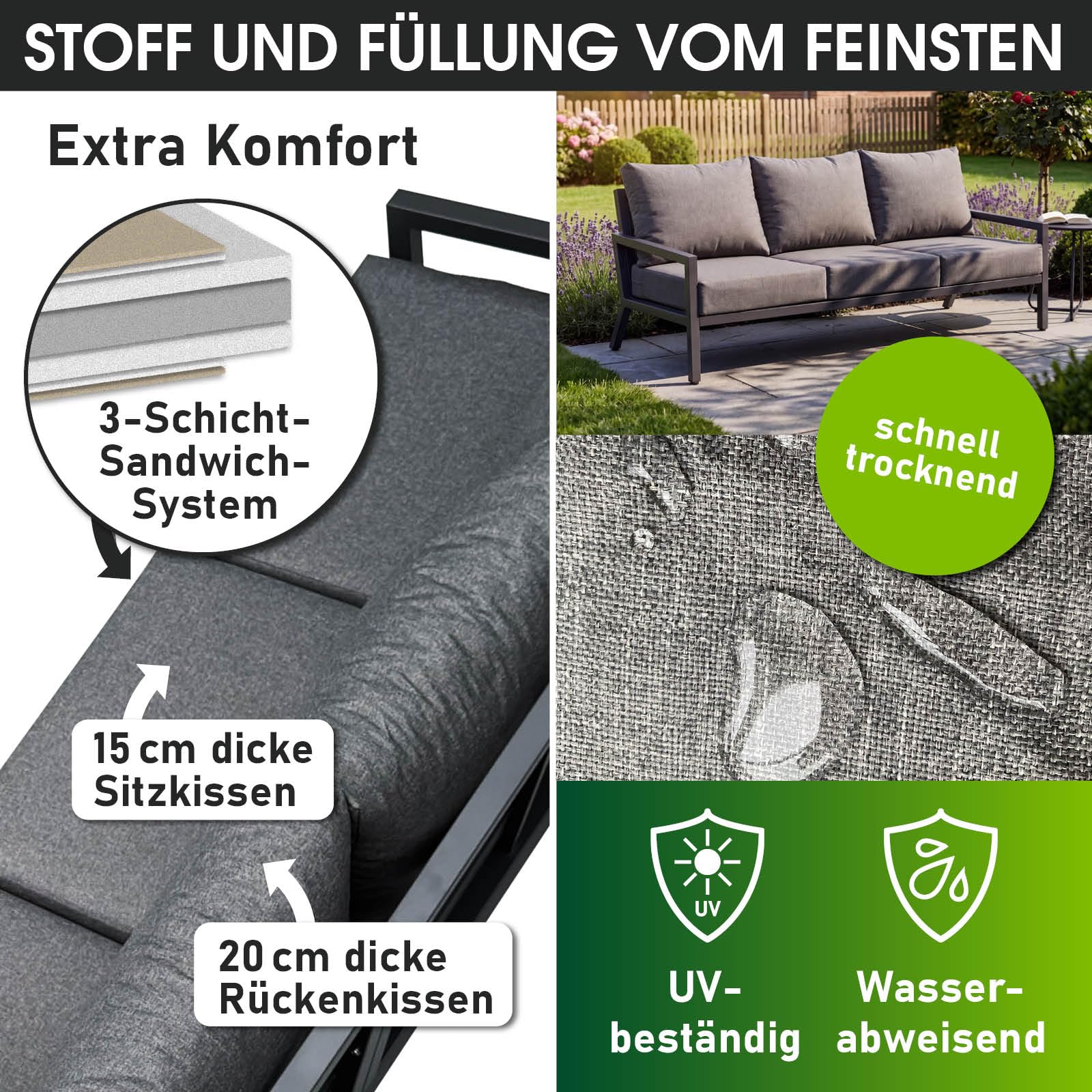 BRAST Gartenlounge-Set Aluminium Adria | viele Varianten & Module | bis zu 5 Personen | Sofa Sessel Tisch | korrosionsfrei wetterfest | Loungemöbel Essgruppe Gartenmöbel | Loungesessel