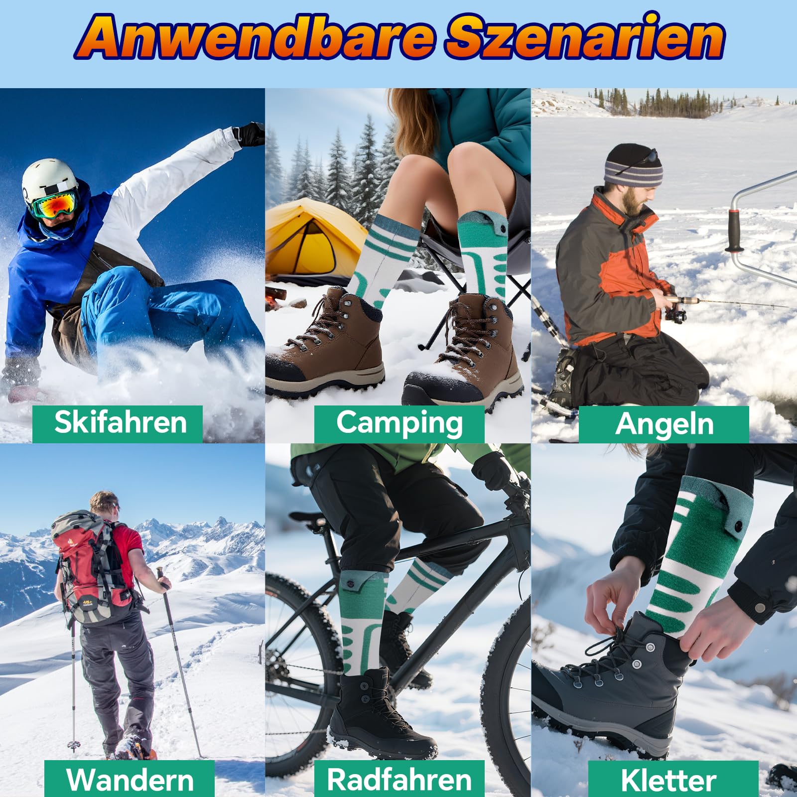 Beheizbare Socken mit Akku 5V 10000mAh Wiederaufladbare Steuerbar über App Elektrisch Heizsocken für Damen Herren, Fußwärmer Unisex Beheizte Socken für Skifahren/Radfahren/Angeln/Jagd/Camping (XL)