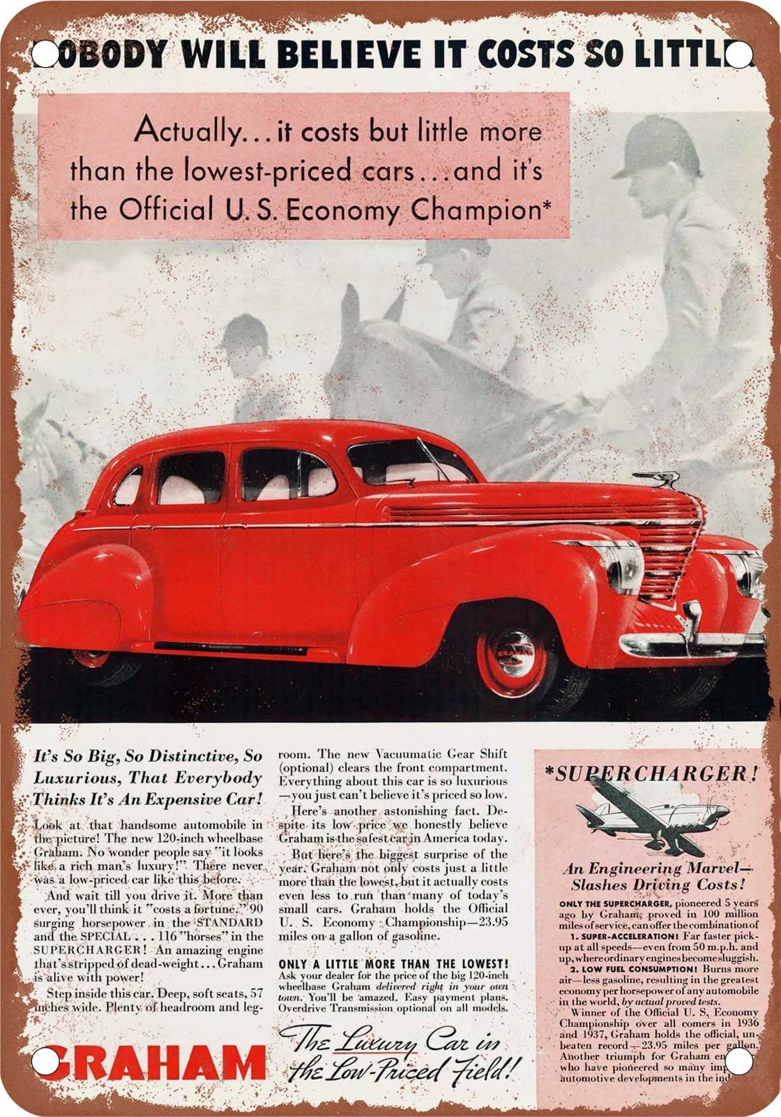 Miaomansenstore Metal Sign - 1938 Graham Vintage Ad 04 - Old Retro Rusty Look Home Decor