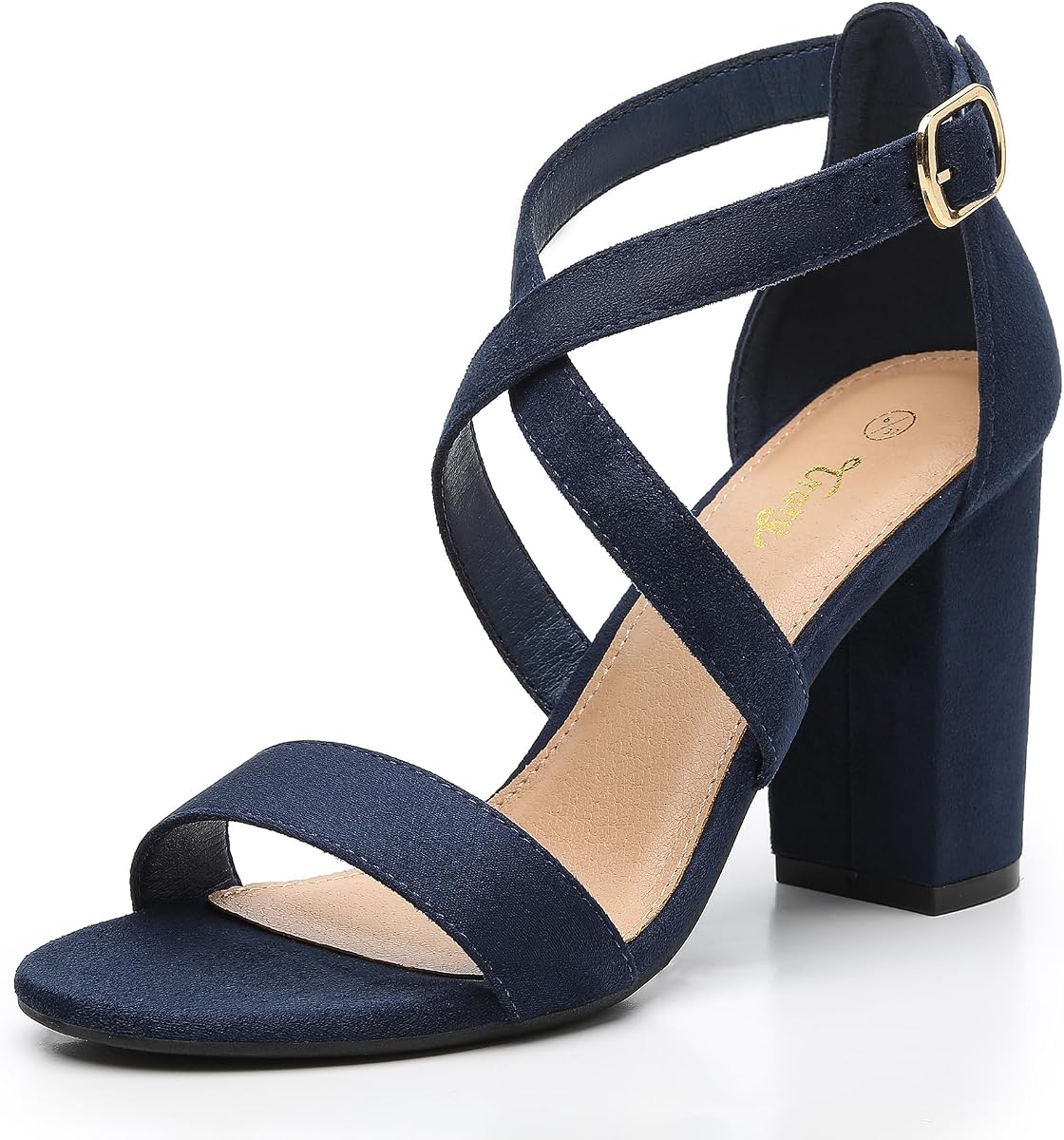 Trary Women's Block Chunky Heel Sandals for Women Open Toe Adjustable Cross Ankle Strap Dress Shoes Walking Wedding Evening Bridal Heels