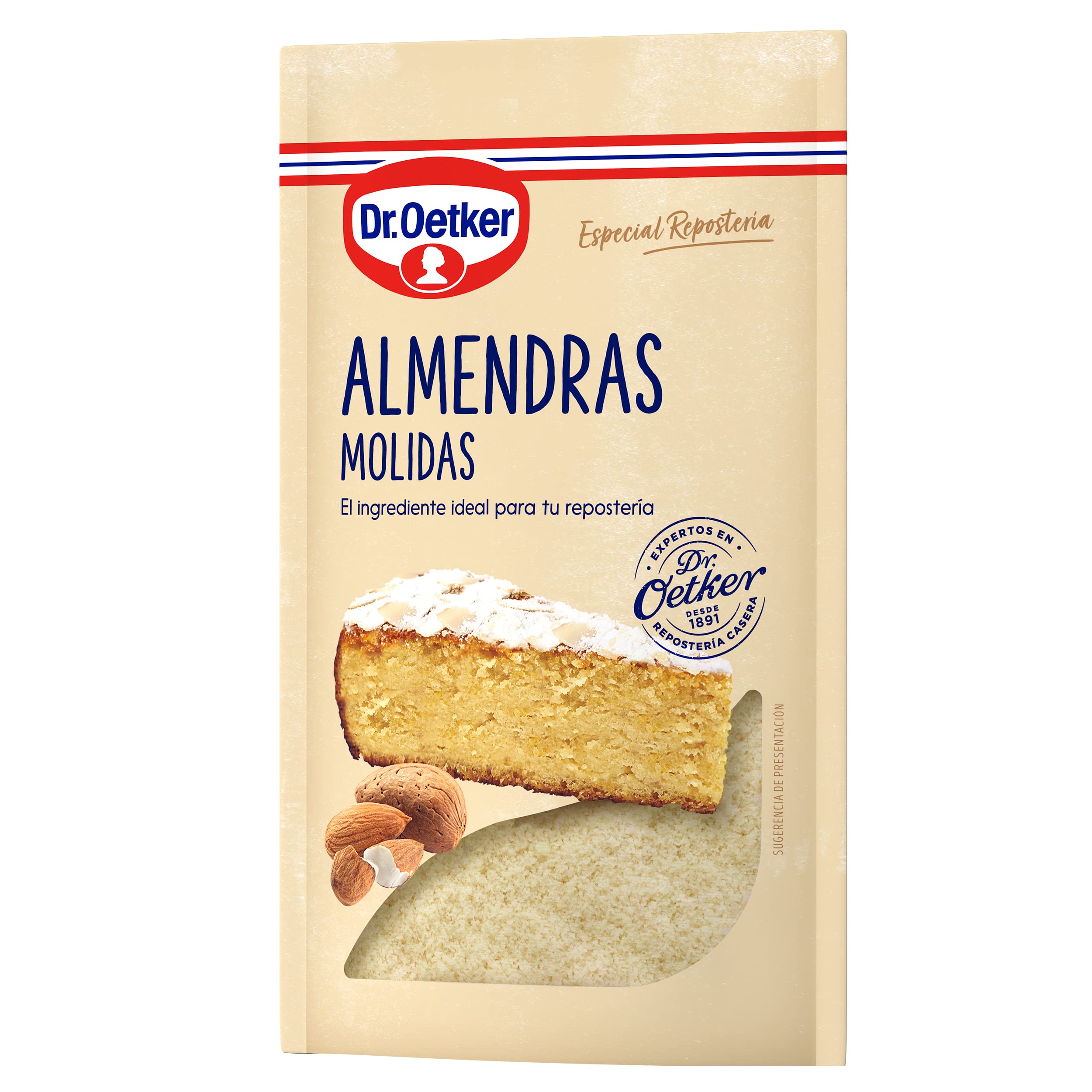 DR. OETKER Almendras Molidas, Almendras Peladas y Molidas, Ingrediente para Todo Tipo de Recetas Dulces y Saladas - Envase, Bolsa Doypack con Zip, 125g
