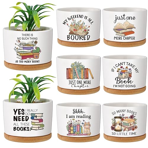 8 Pcs Book Lover Gifts Succulent Pots Reading Quotes Mini
