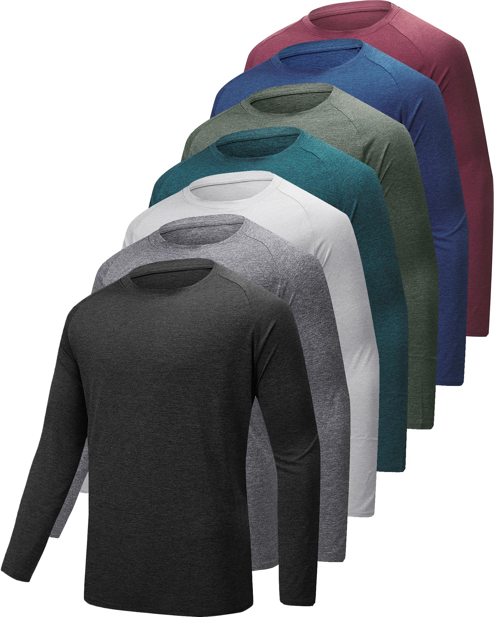 Camiseta Manga Larga Hombre Anti-UV UPF 50+, Deportiva 3/5/7Pcs | Poliéster,secado rápido,transpirable.Costuras planas,4-way stretch.Lavable.Ideal running, gimnasio, pesca, senderismo