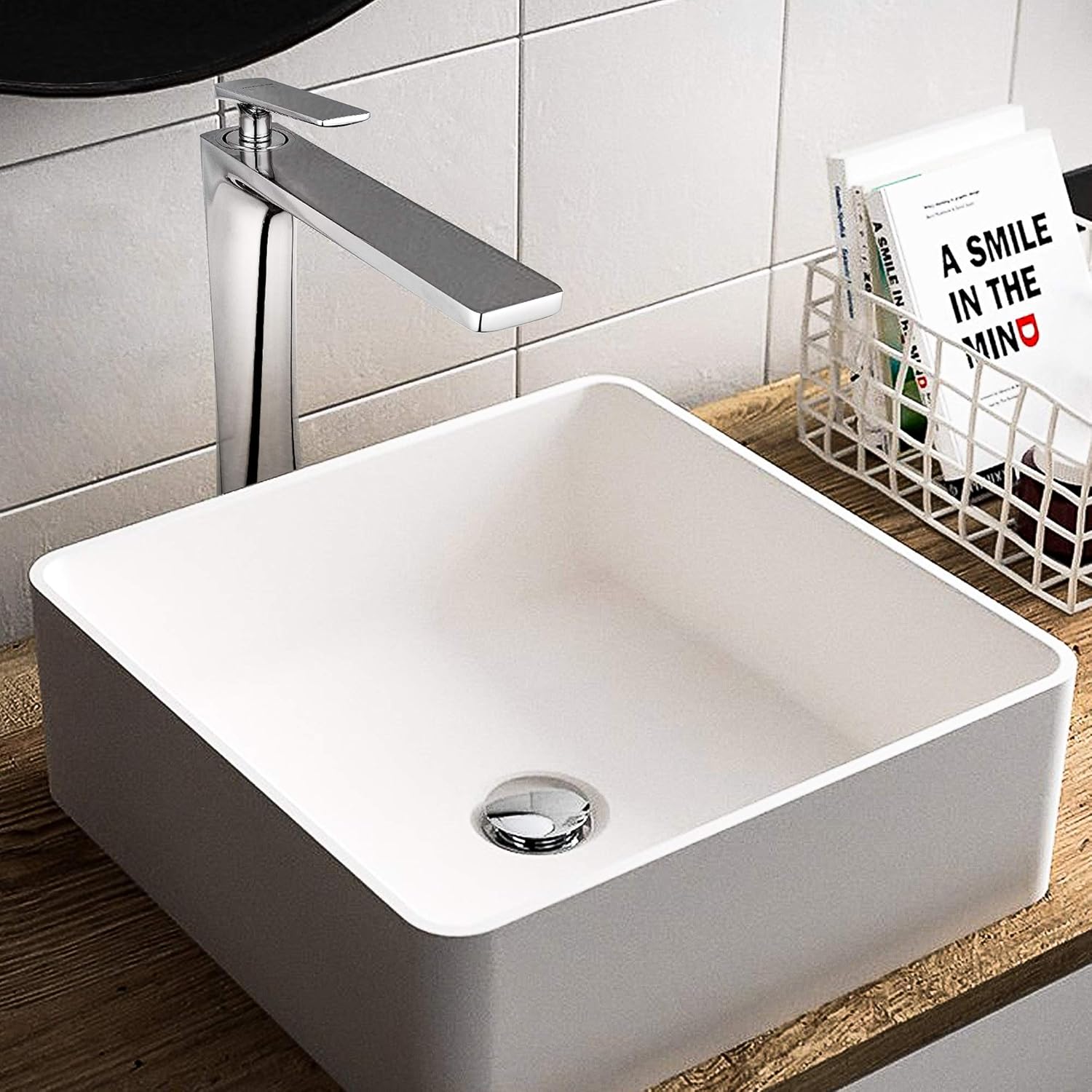 Holiday Deals 🛒 JOMOLA Bathroom Vessel Sink Faucet Single Handle Vanity Sink Bowl Basin Faucet One Hole Tall Bathroom Faucet Lavatory Basin Mixer Tap Brass Matte White