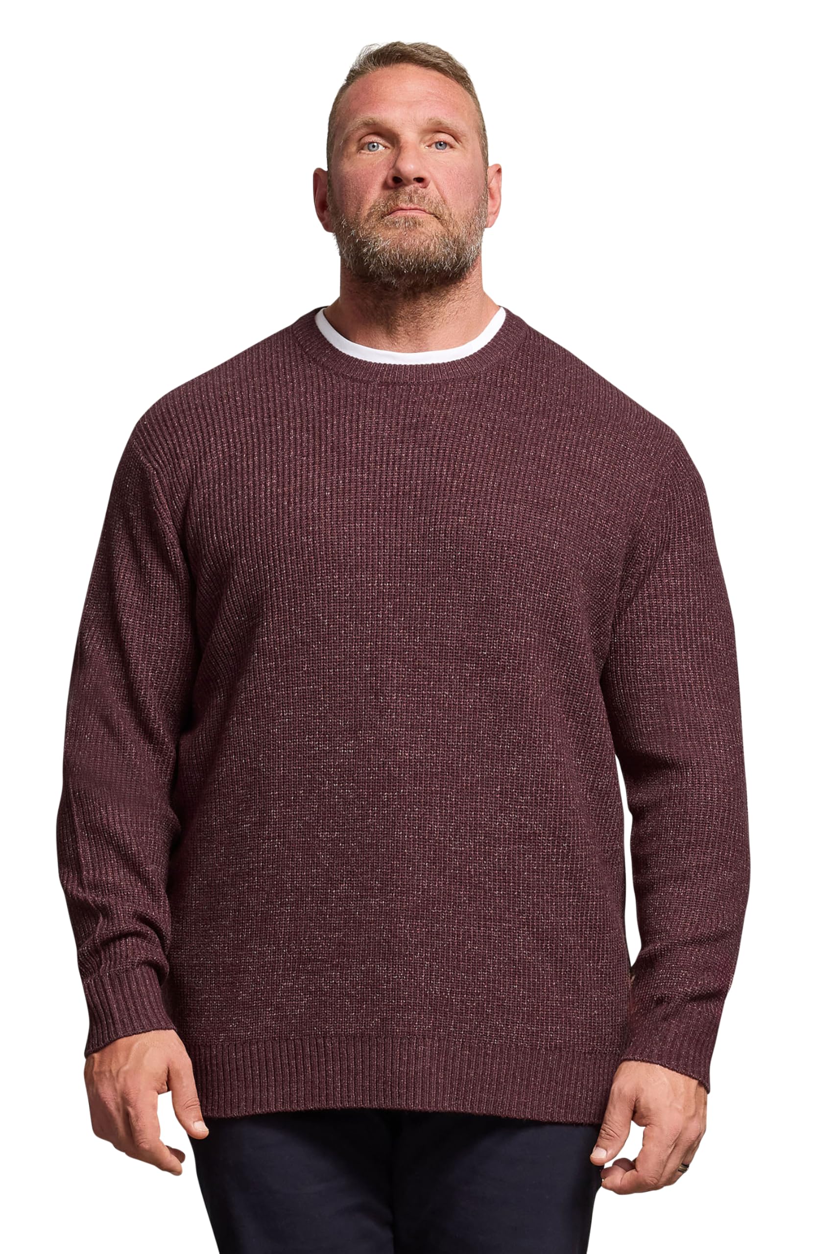Badrhino Men's Burgundy Big & Tall Red Knitted Jumper - Plus Size Curve