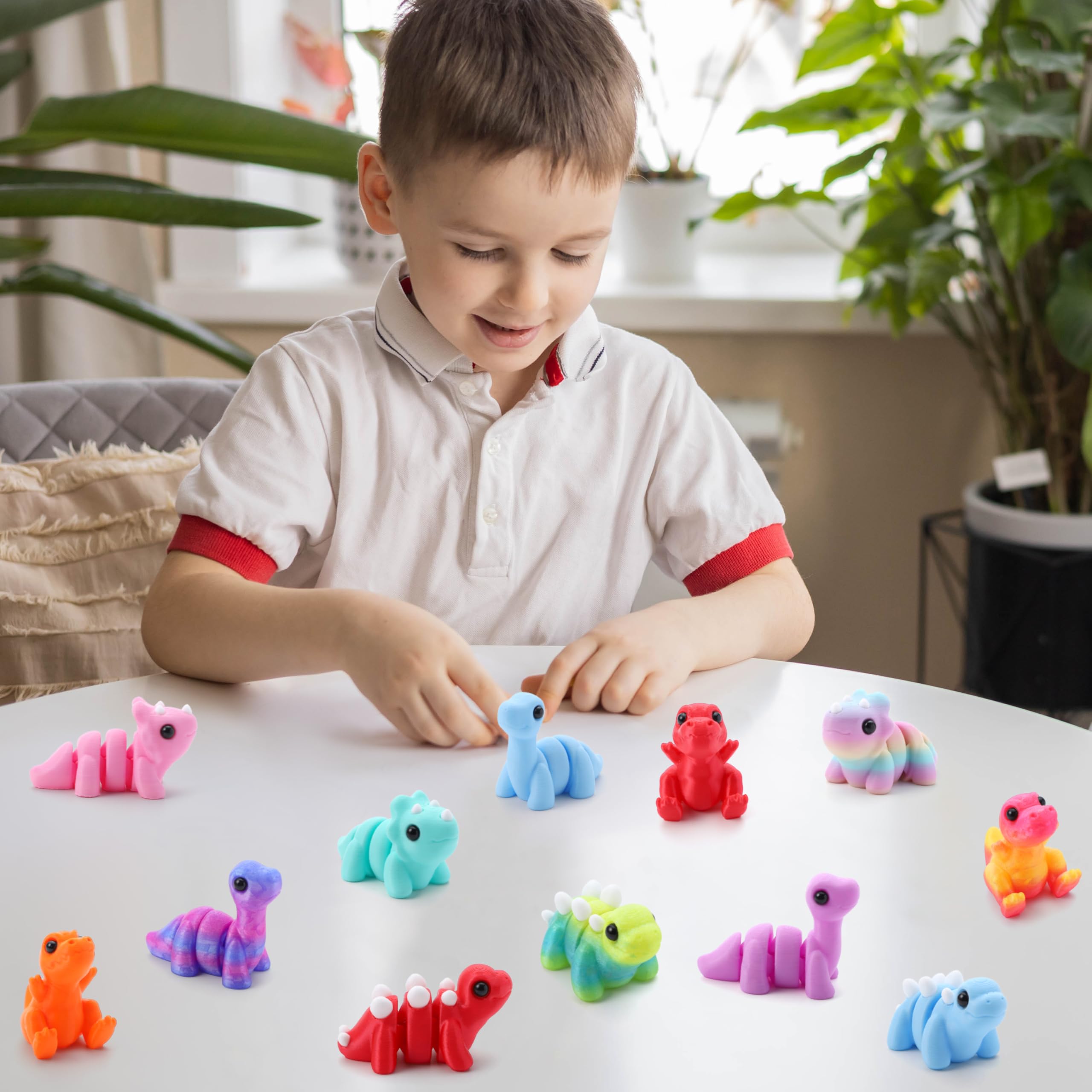 JOYIN 12-teiliges 3D-gedrucktes Dinosaurier-Tier-Set, Mini-Tiere, 3D-gedrucktes Spielzeug – niedliche bewegliche flexible Figuren, Fidget-Spielzeug für Partygeschenke, Geburtstagsgeschenke