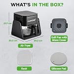 NutriChef Friteuse à air et grill de 4 QT | 7 modes de cuisson prédéfinis | Bol à frire transparent pour de meilleurs résultats de cuisson | Cuisinez des crevettes, steaks, frites, ailes et plus | Friteuse à air en verre de 4 QT et grill de 1,2 QT | Noir