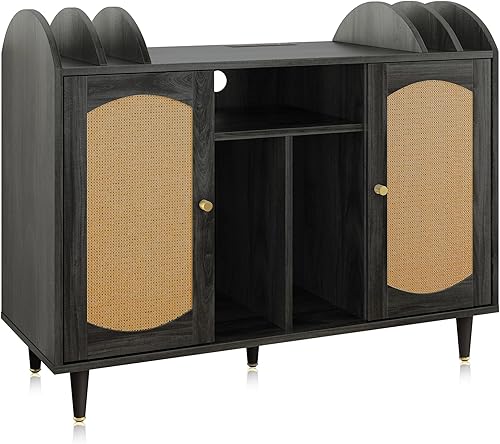 Miniatura 8 de BELLEZE Mid-Century - Soporte para tocadiscos, gabinete de almacenamiento de discos de vinilo con capacidad para más de 350 álbumes, soporte