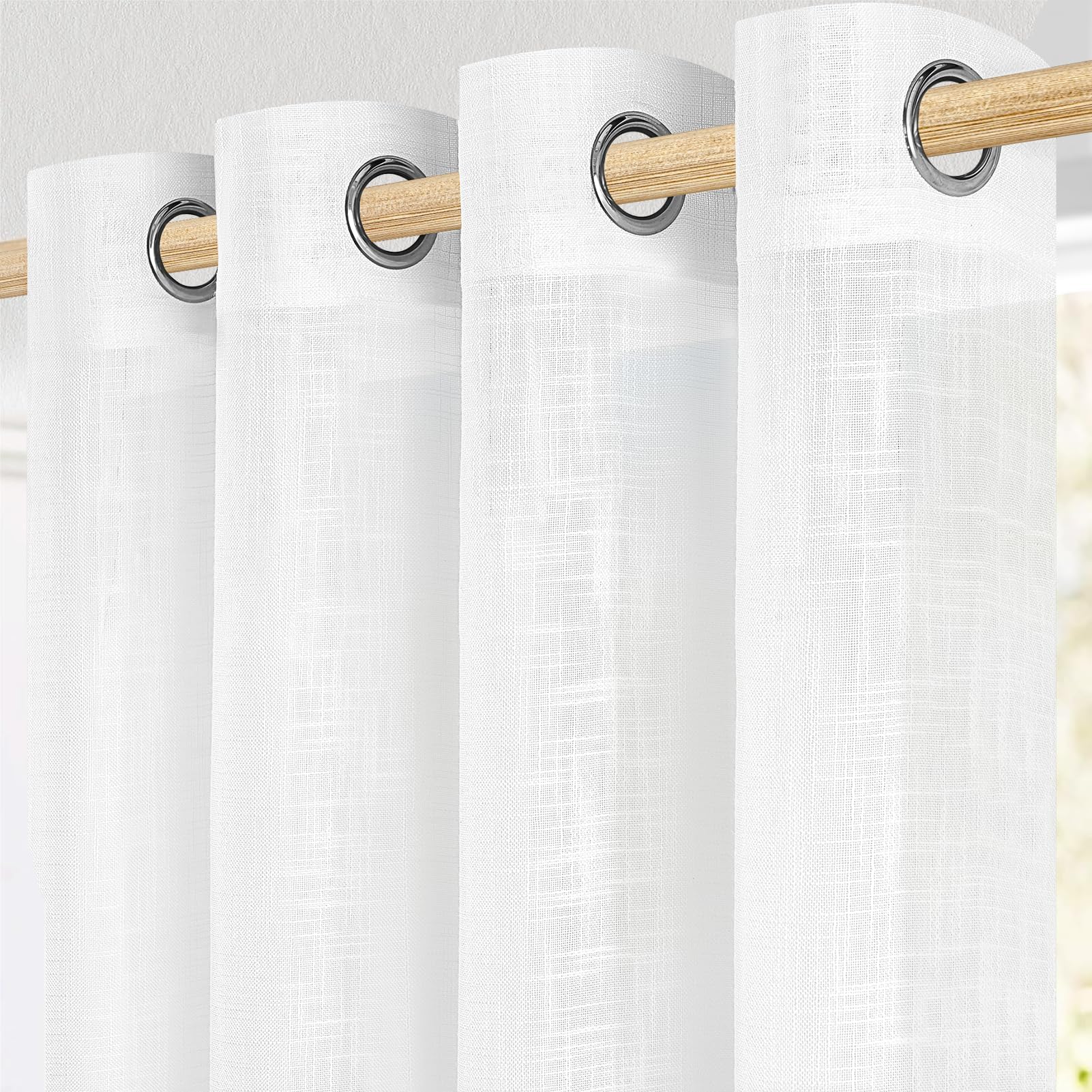 MRTREES Gardinen Leinenoptik mit Ösen 2er Set,Vorhang Weiß 245x140 cm | Vorhänge Halbtransparent,Boho Style,Landhaus,für Wohnzimmer Modern,Schlafzimmer,Fenster,Kinderzimmer,Kaffeehaus,Balkontür