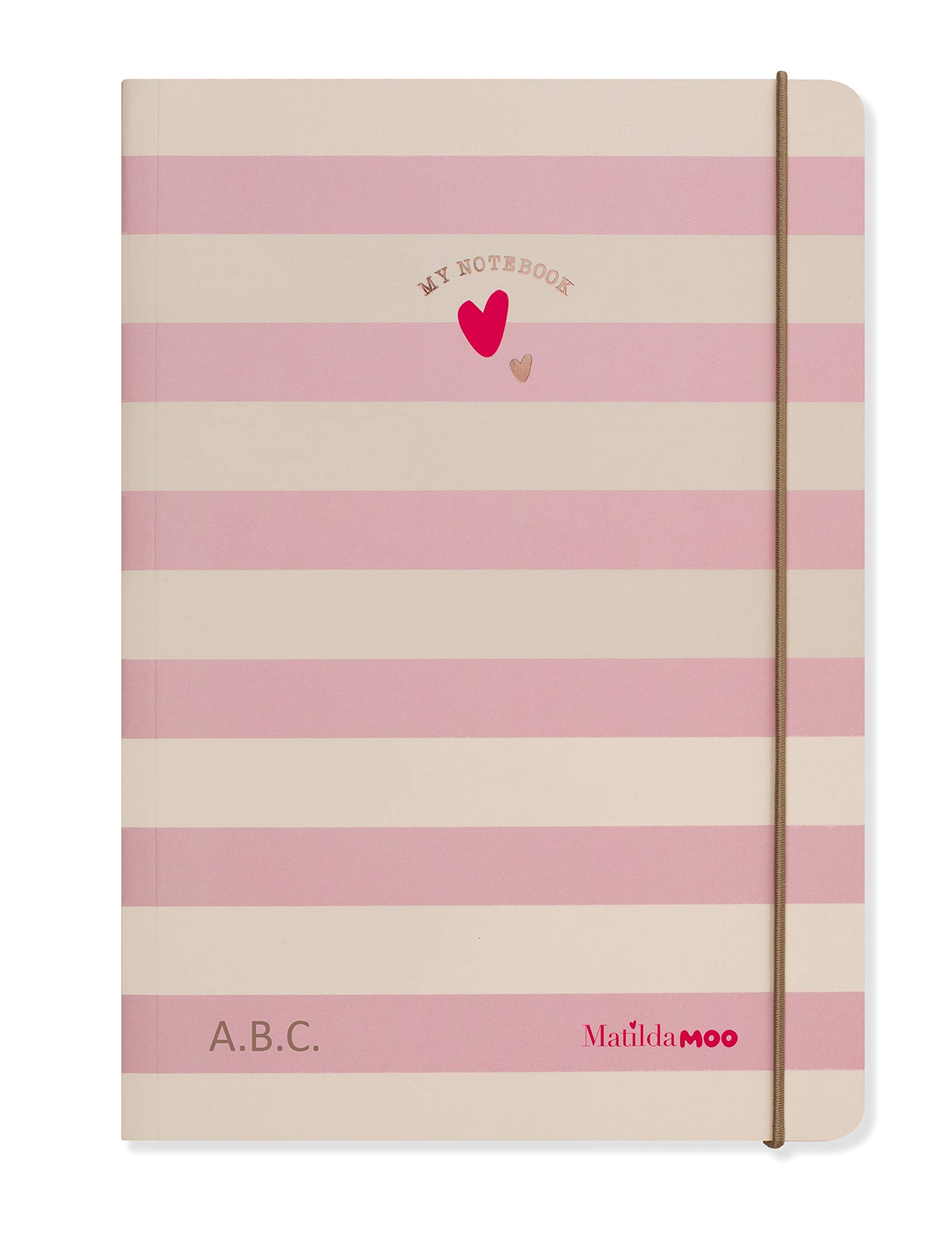 Matilda Moo A5 Notebook - Unique Notes Layout - 192 Lined Pages - Rose Gold Foiling - Durable Card Covers - Personalised Version - Pink