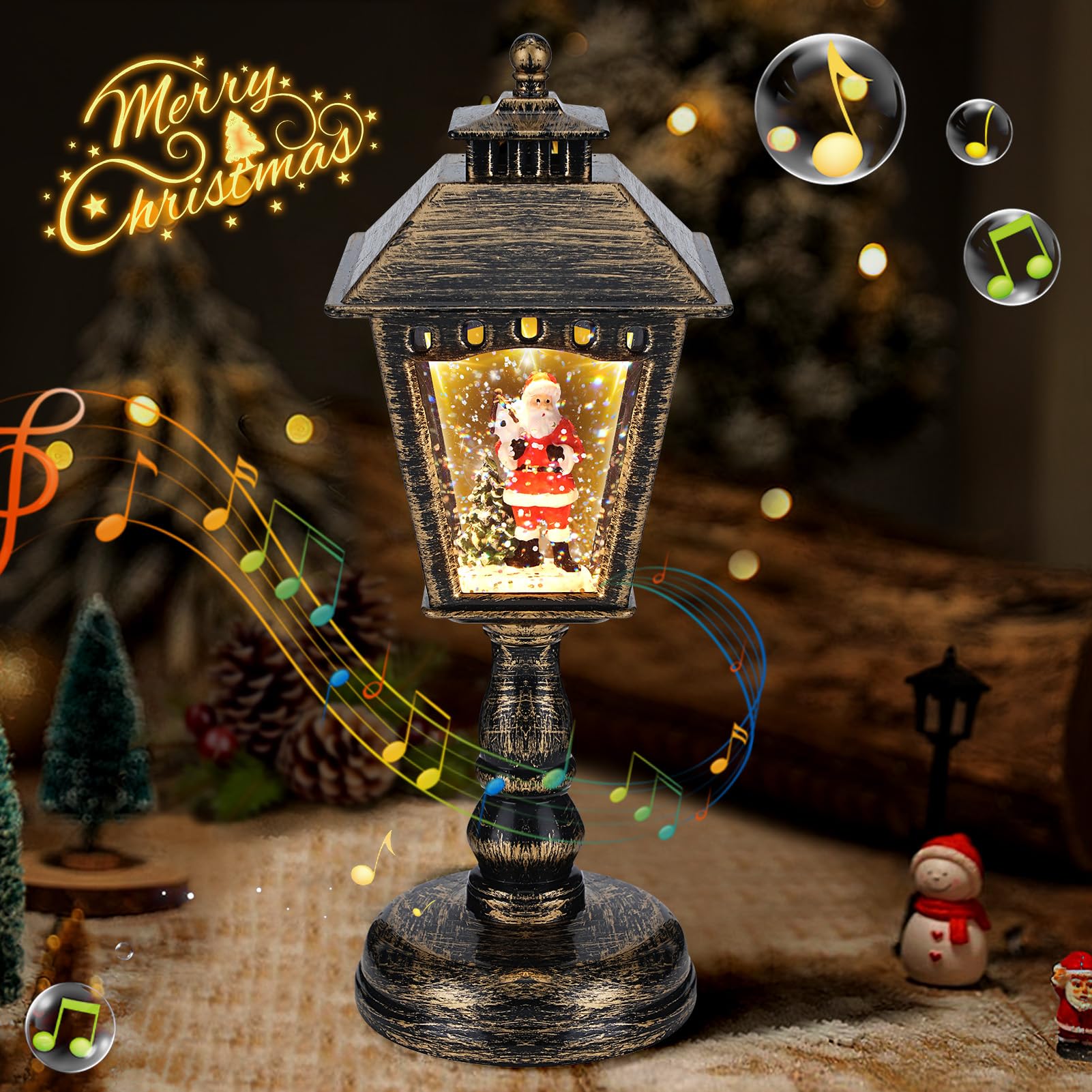 Auniq Linterna de Navidad de Globo de Nieve con Música, Farolillo Navidad Globo de Nieve de Navidad Linterna Musical de Globo de Nieve Luz de Noche Decoración de Fiesta de Navidad Adornos Regalo
