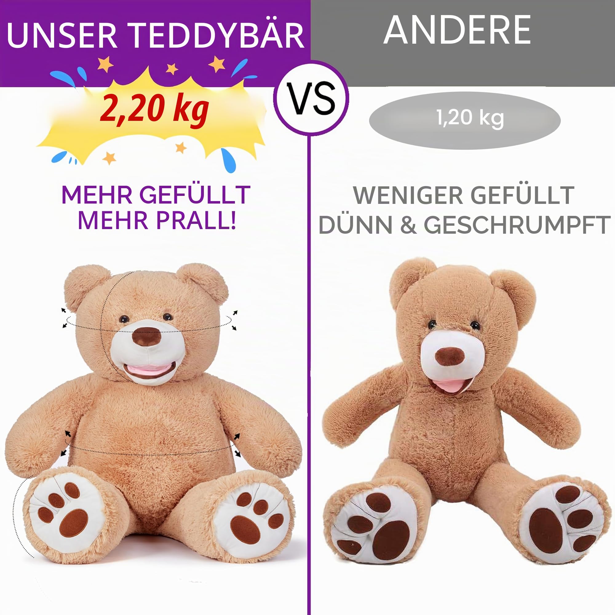 IKASA Giant Teddybär mit großen Fußabdrücken 100cm Weiches Groß Bär Riesen Kuscheltier Riesige Plüschtier Jumbo Stofftier Geschenk für Kinder