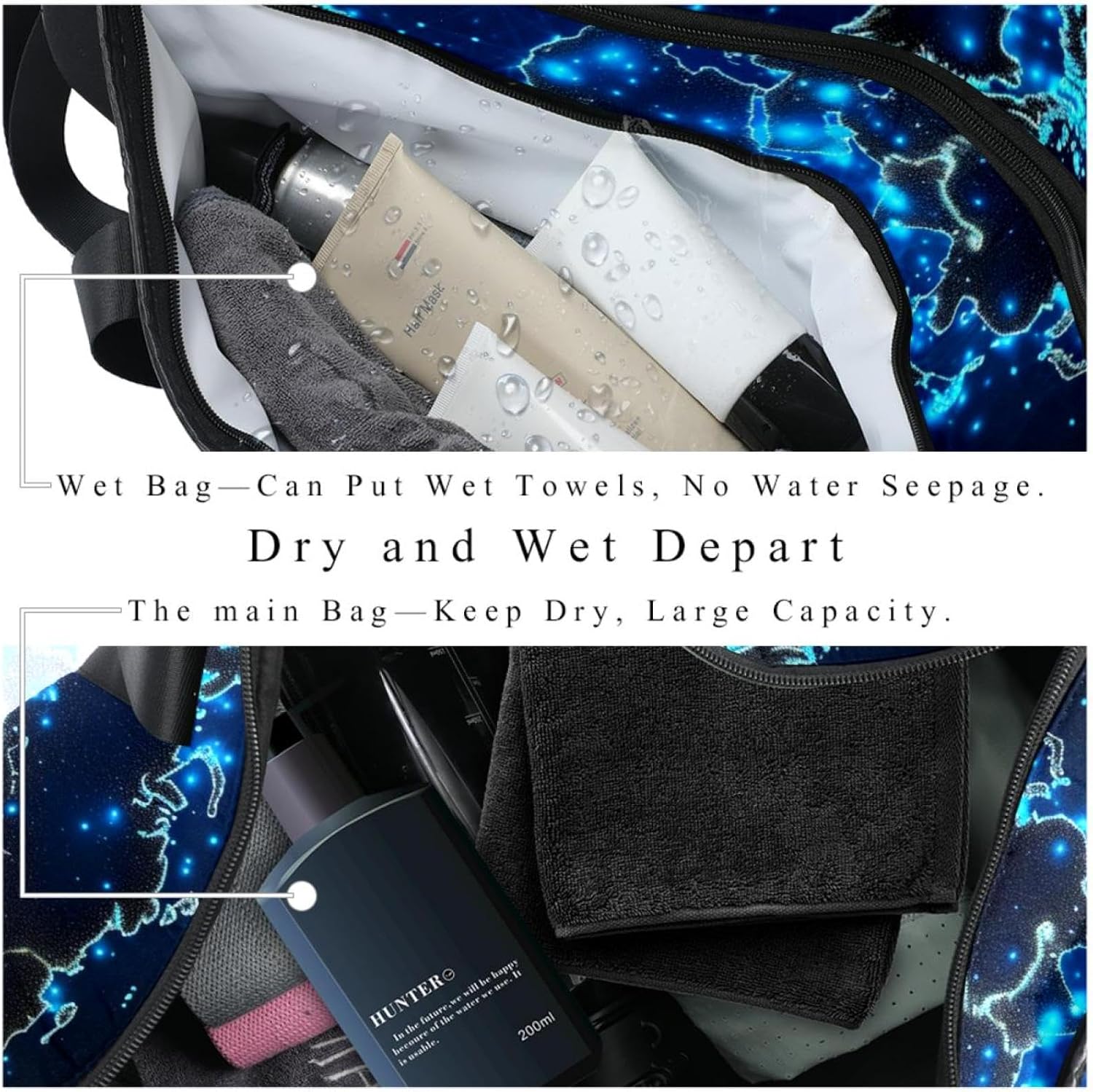 Gym Bag for Women,Small Gym Bag for Men,Abstract Stars World Map Sky,Overnight Bag