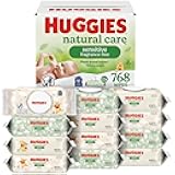 Huggies Natural Care Sensitive Baby Wipes, Unscented, Hypoallergenic, 99% Purified Water, 12 Flip-Top Packs (768 Wipes Total), Packaging May Vary