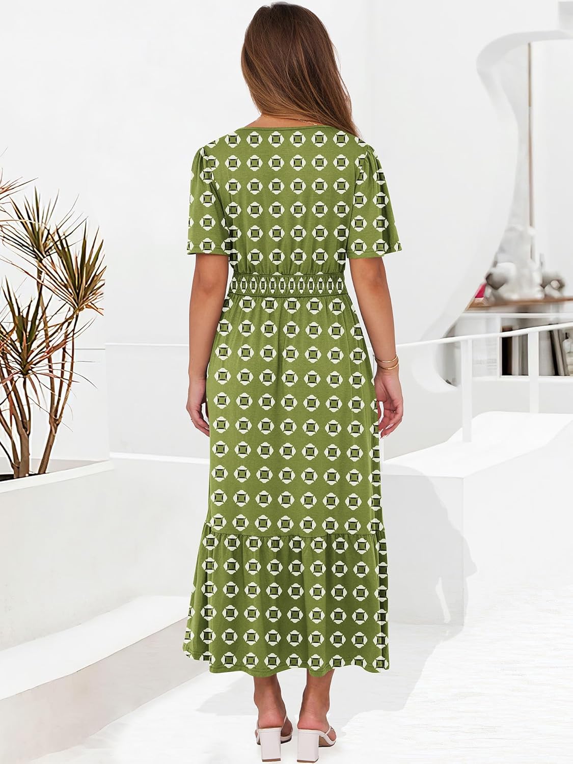 ANRABESS Women's Summer Short Sleeve Maxi Dress 2025 Casual V Neck High Waist A-Line Flowy Loose Tiered Boho Long Dresses - Image 5